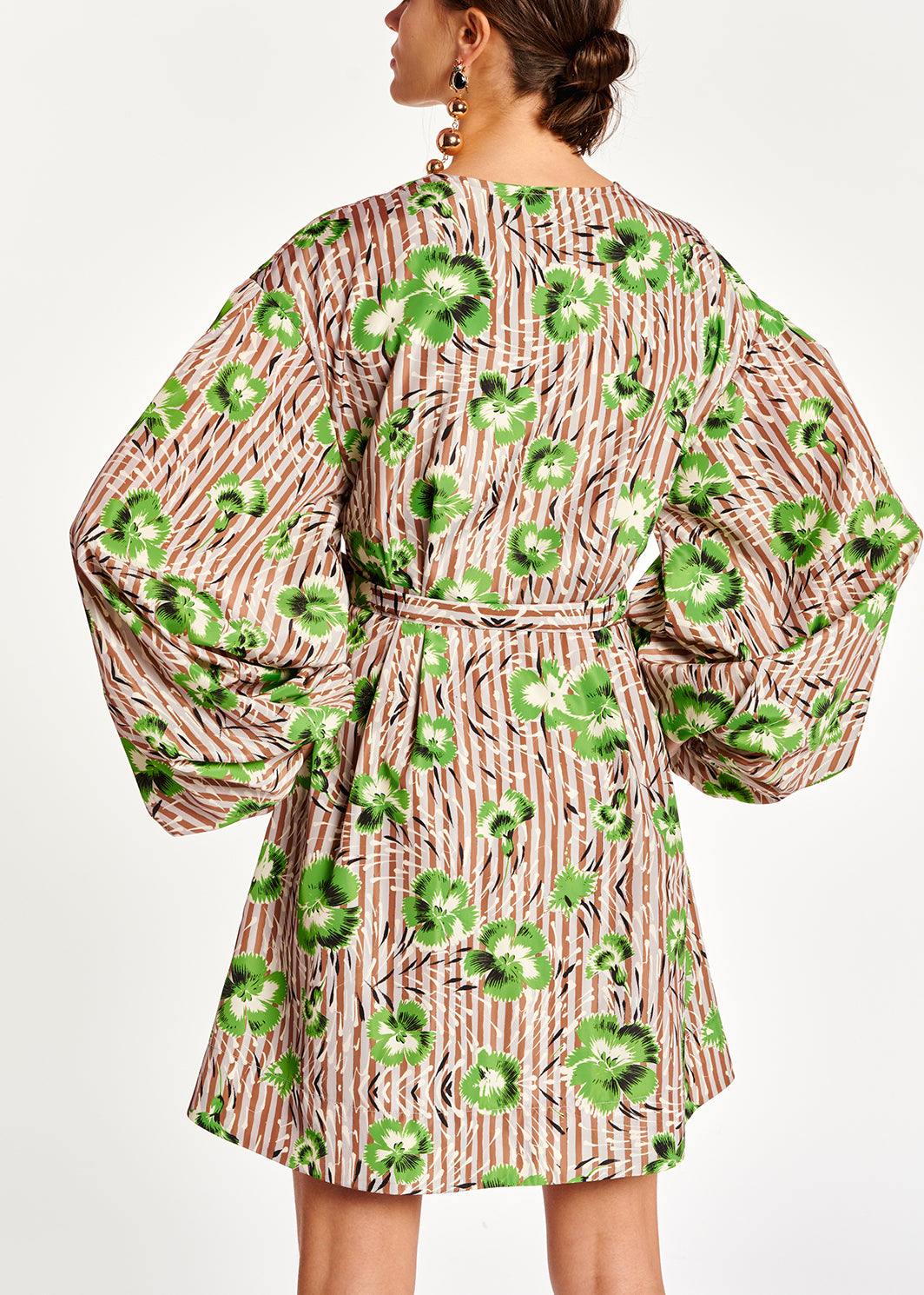 Green and brown floral print mini-length wrap dress RE—SSENTIEL | Essentiel second hand