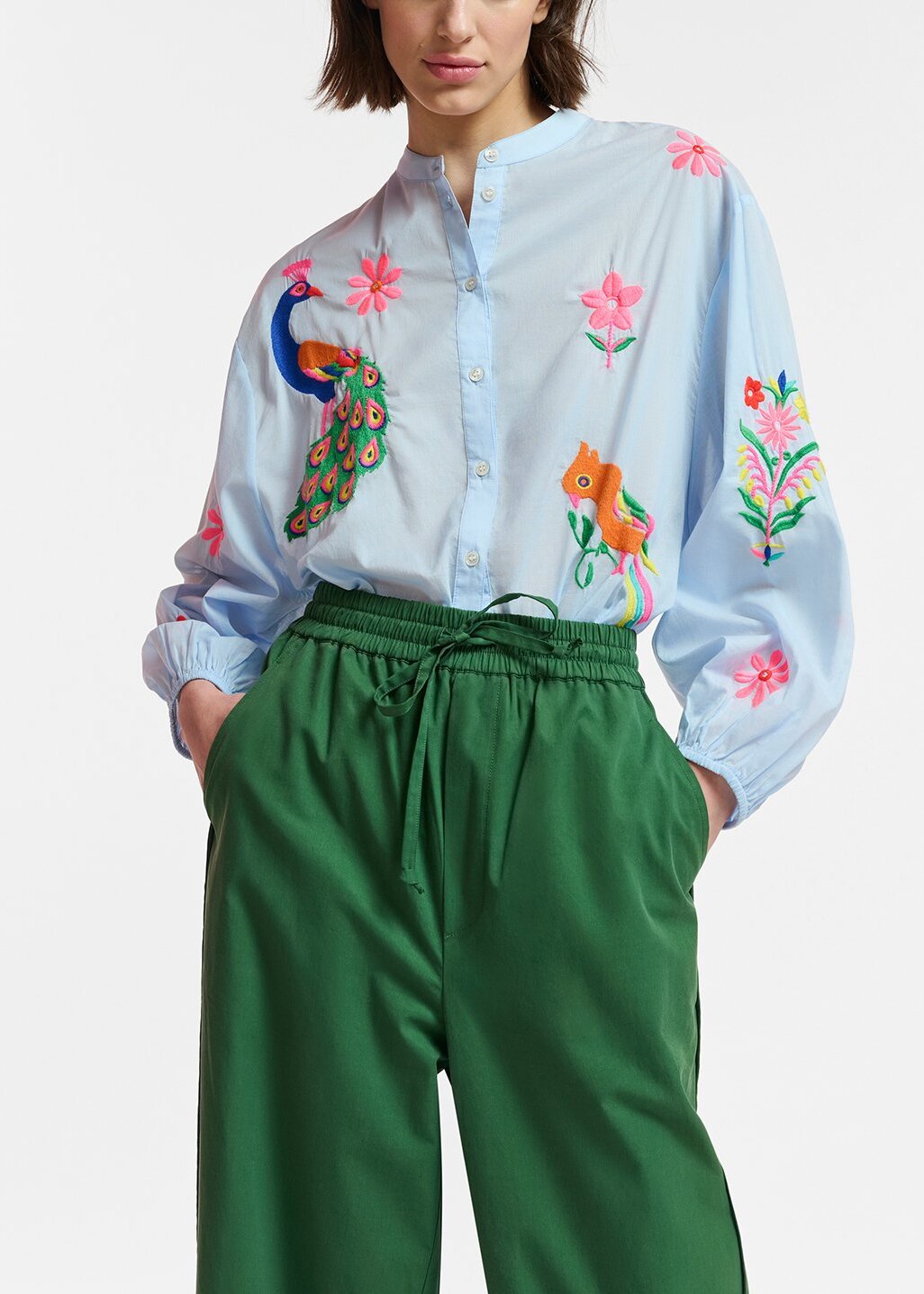 Light blue cotton shirt with embroideries RE—SSENTIEL | Essentiel second hand