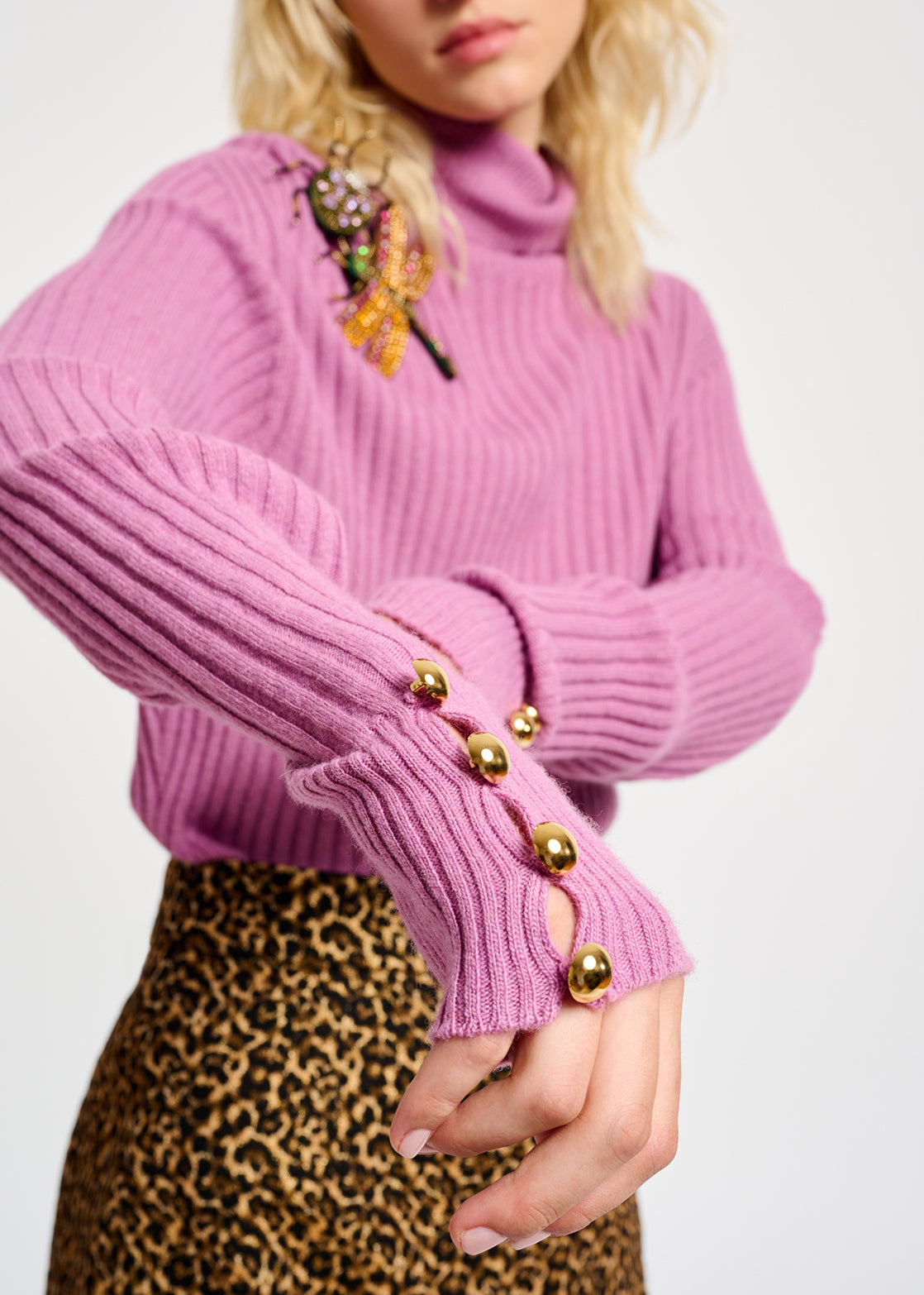 Pink rib-knitted turtleneck sweater RE—SSENTIEL | Essentiel second hand
