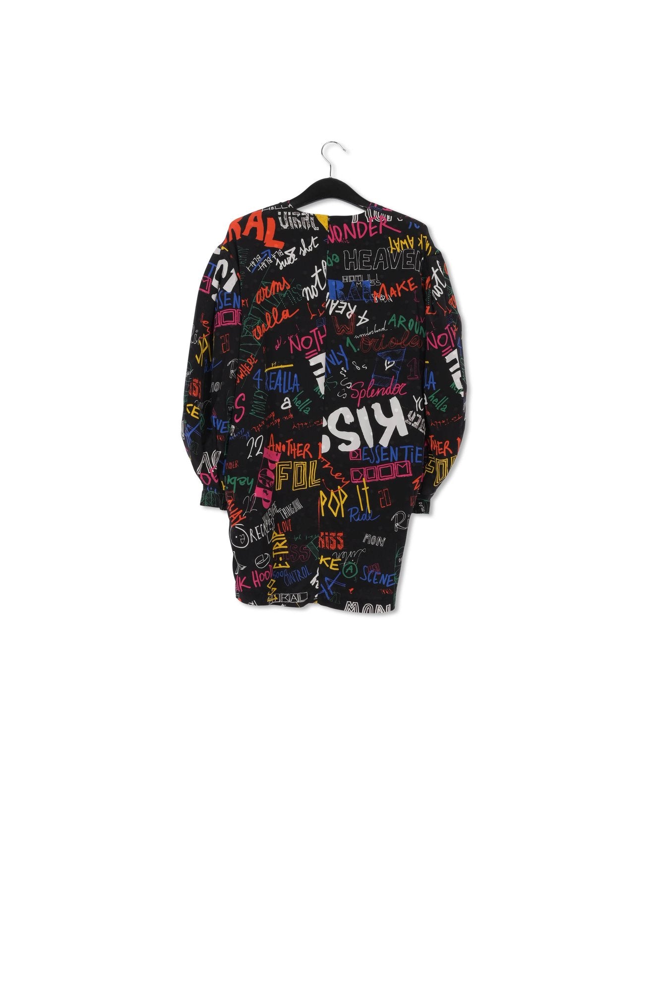 Black jacquard-silk minidress with text print RE—SSENTIEL | Essentiel second hand