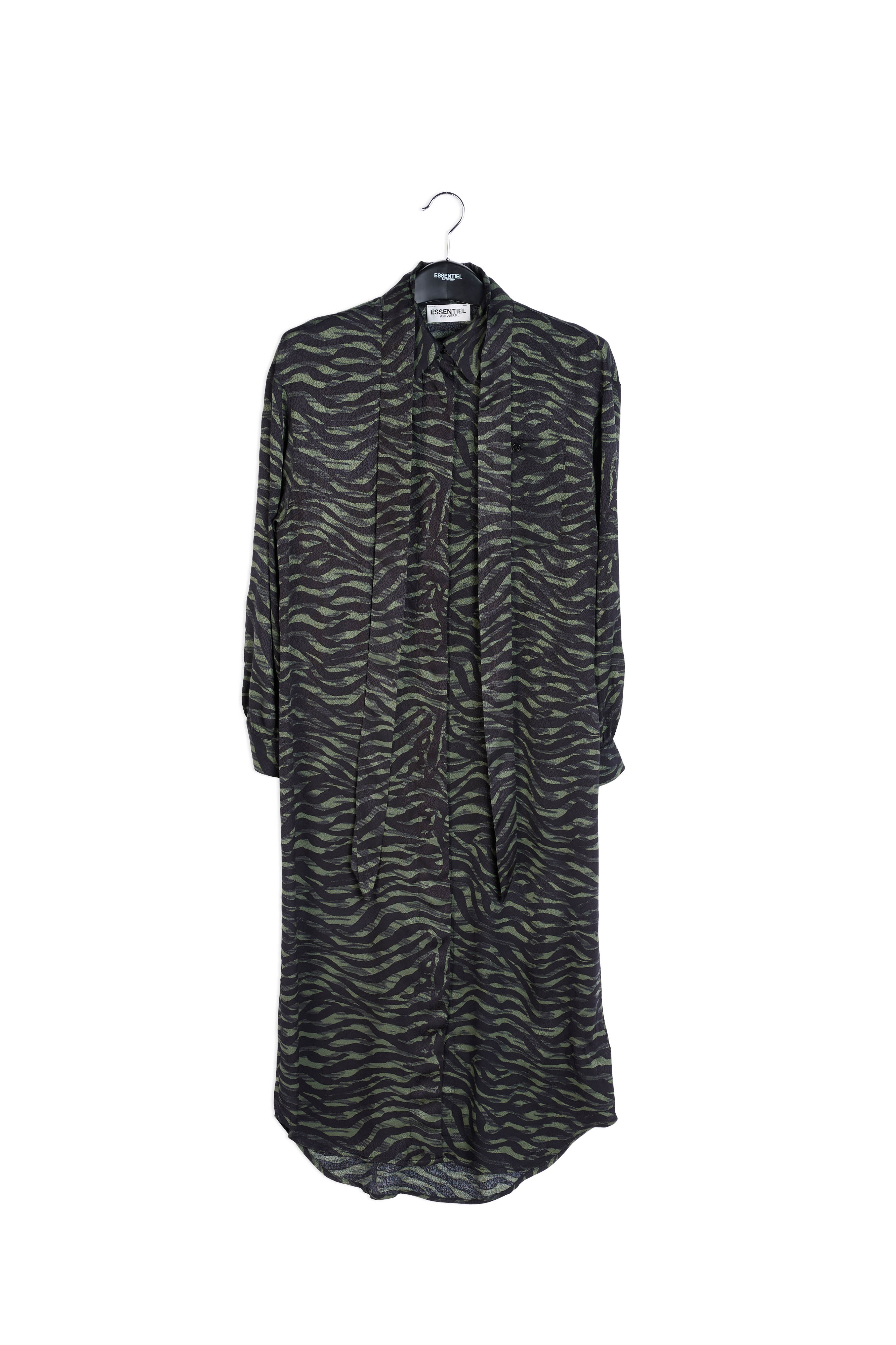 Green and black zebra print midi shirt dress RE—SSENTIEL | Essentiel second hand