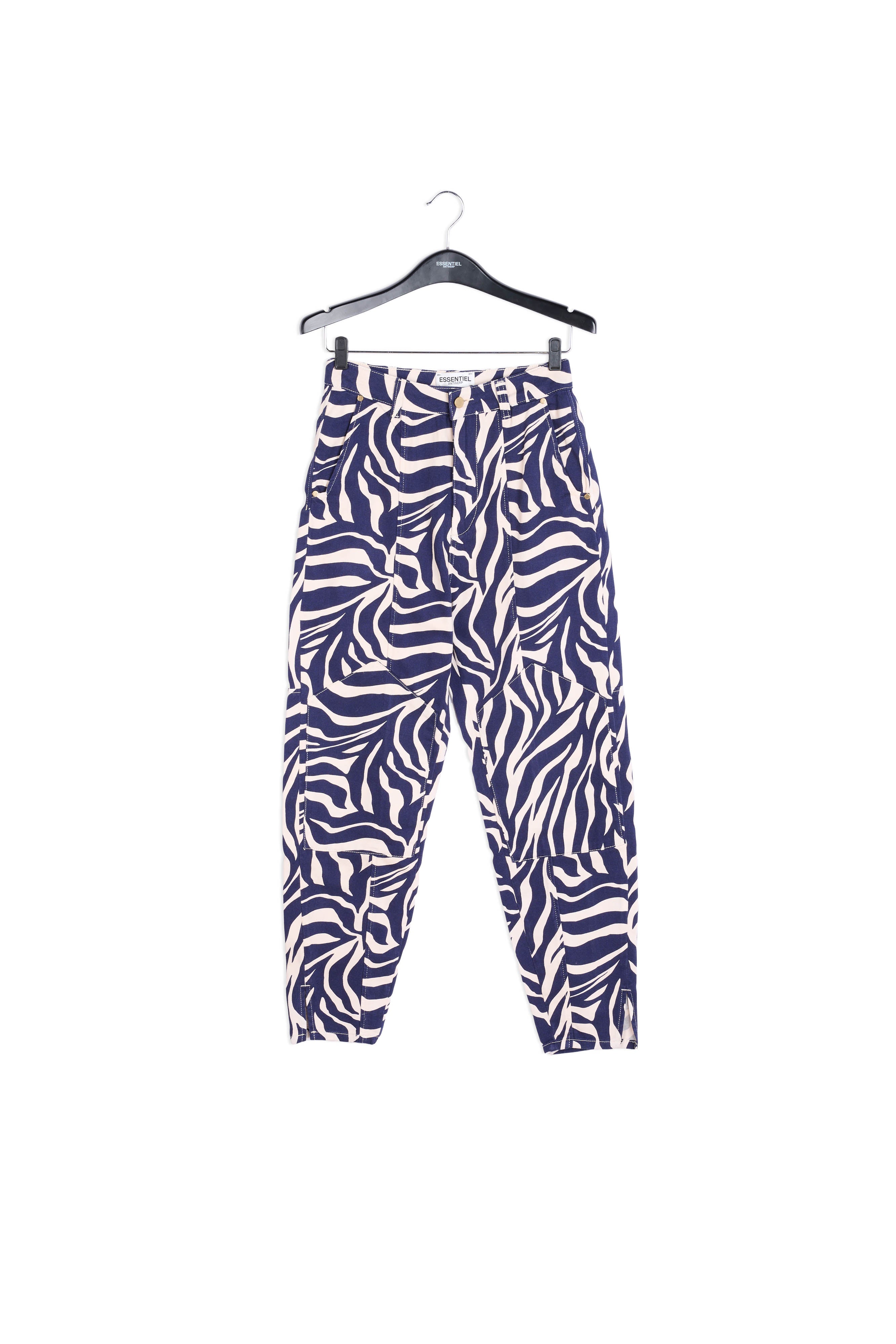 Off-white and navy blue zebra-print denim cargo pants RE—SSENTIEL | Essentiel second hand