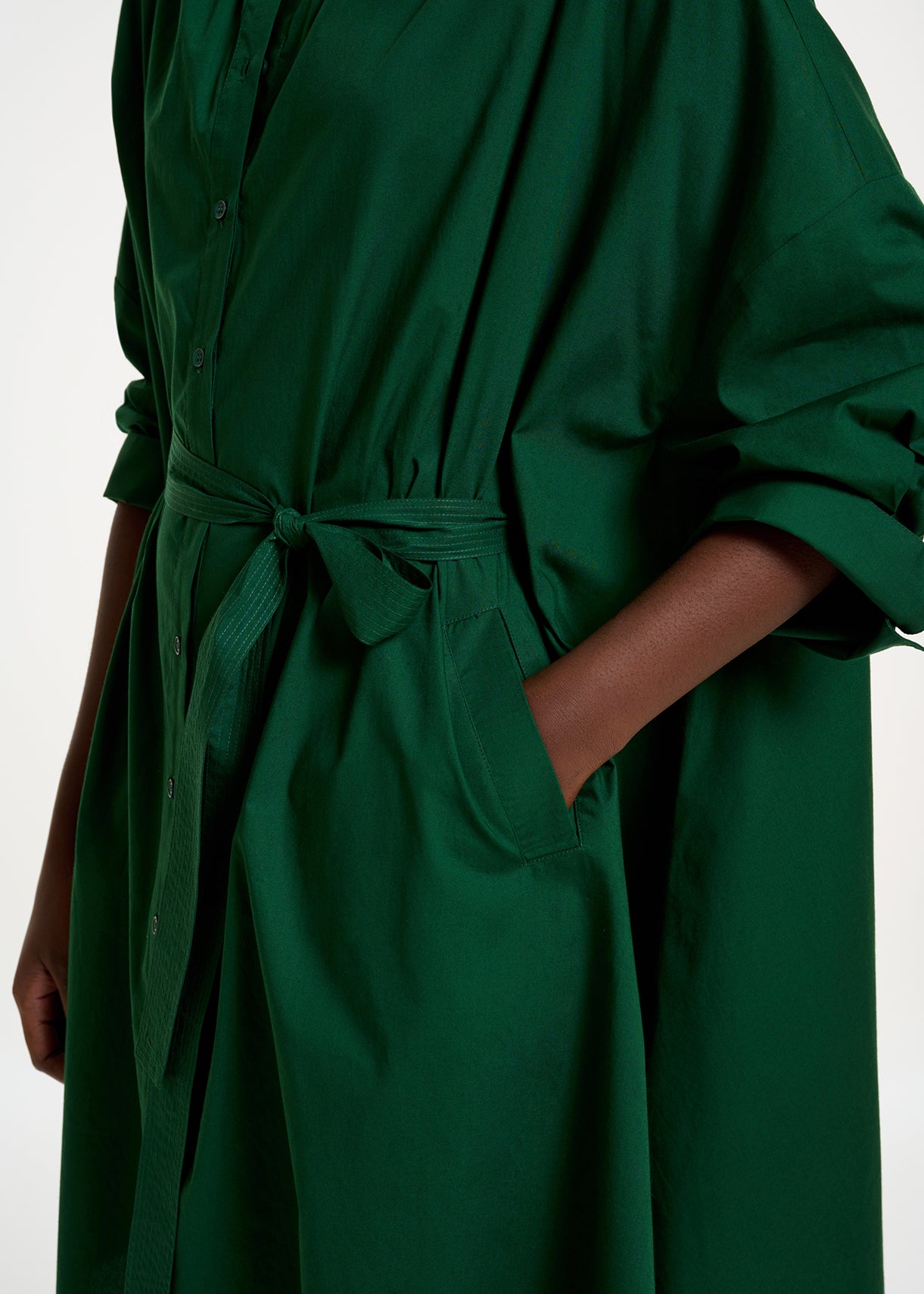 Dark green cotton oversized knee-length shirt dress RE—SSENTIEL | Essentiel second hand