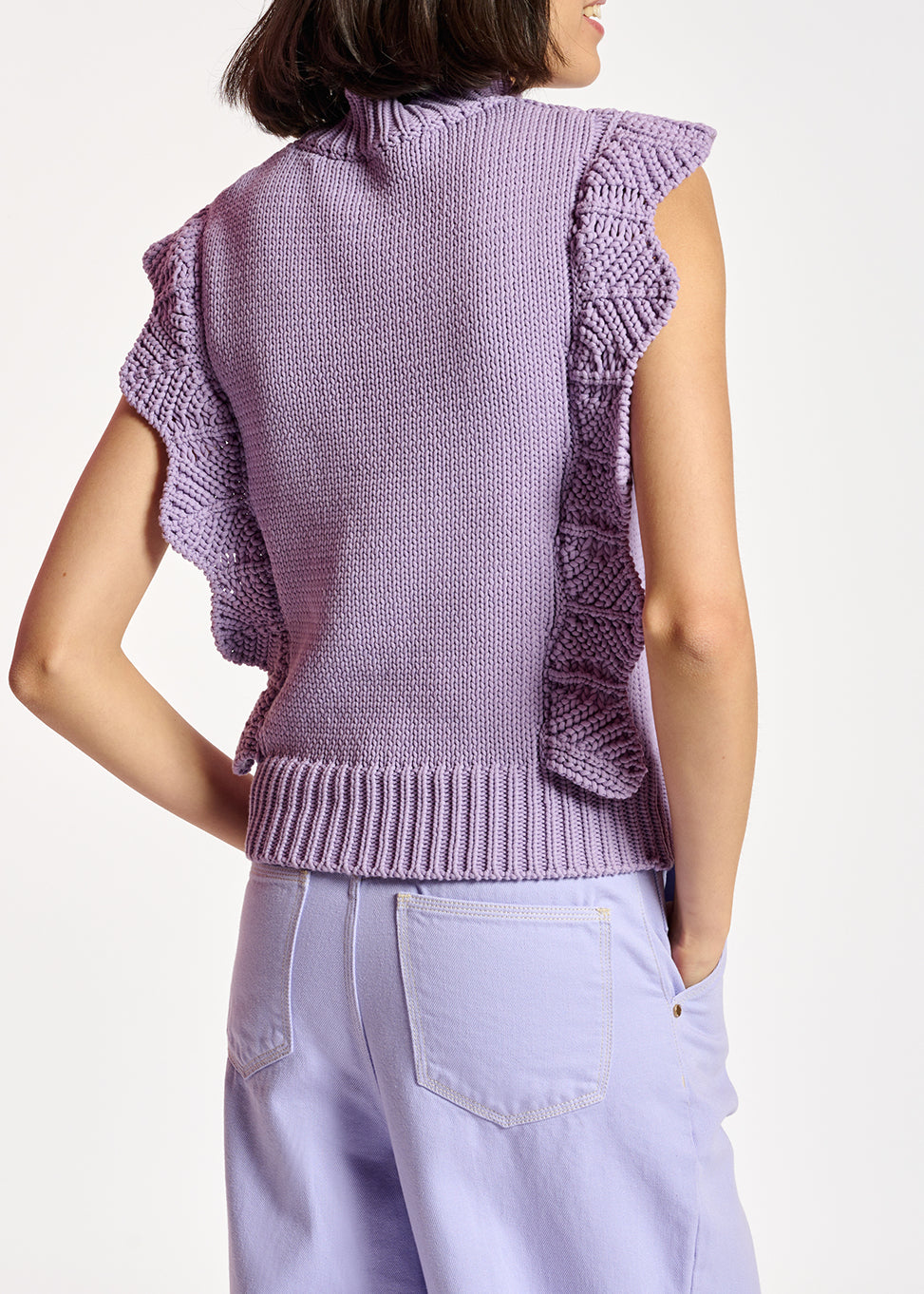 Pull sans manches lilas à  volants RE—SSENTIEL | Essentiel second hand
