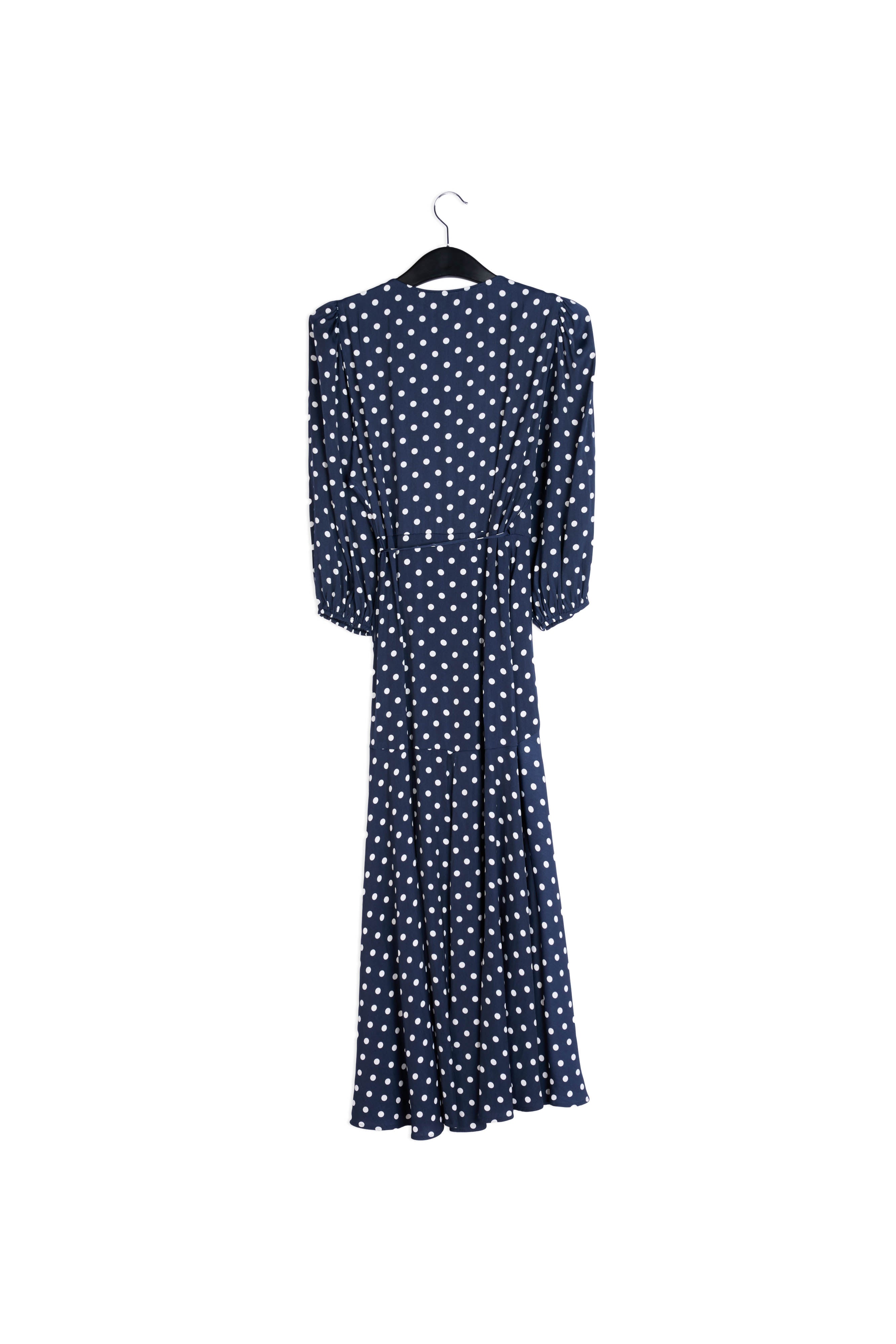 Robe maxi portefeuille bleu foncé à pois RE—SSENTIEL | Essentiel second hand