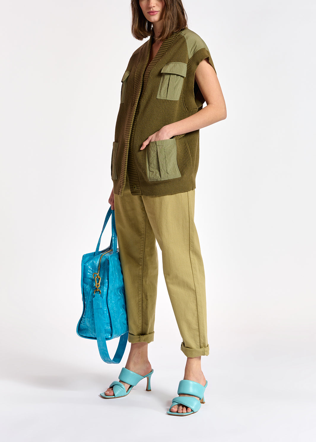 Cardigan kaki utilitaire sans manches RE—SSENTIEL | Essentiel second hand