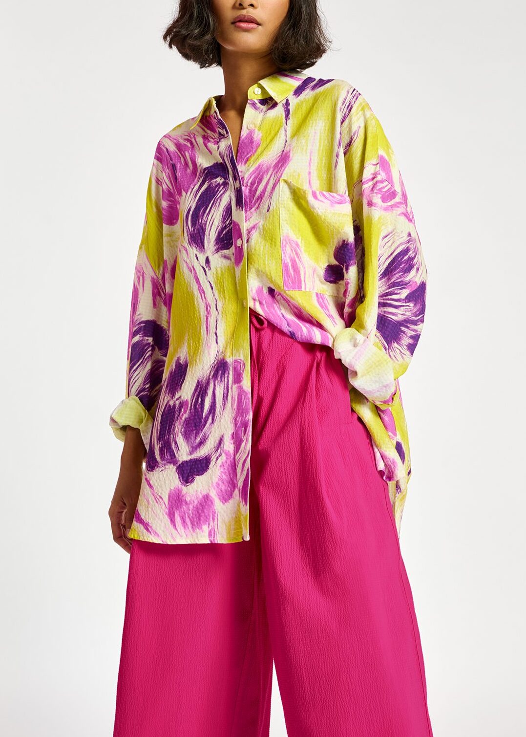 Yellow and purple floral print oversized shirt RE—SSENTIEL | Essentiel second hand