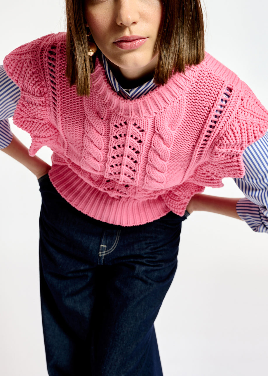 Pull sans manches rose clair à volants RE—SSENTIEL | Essentiel second hand