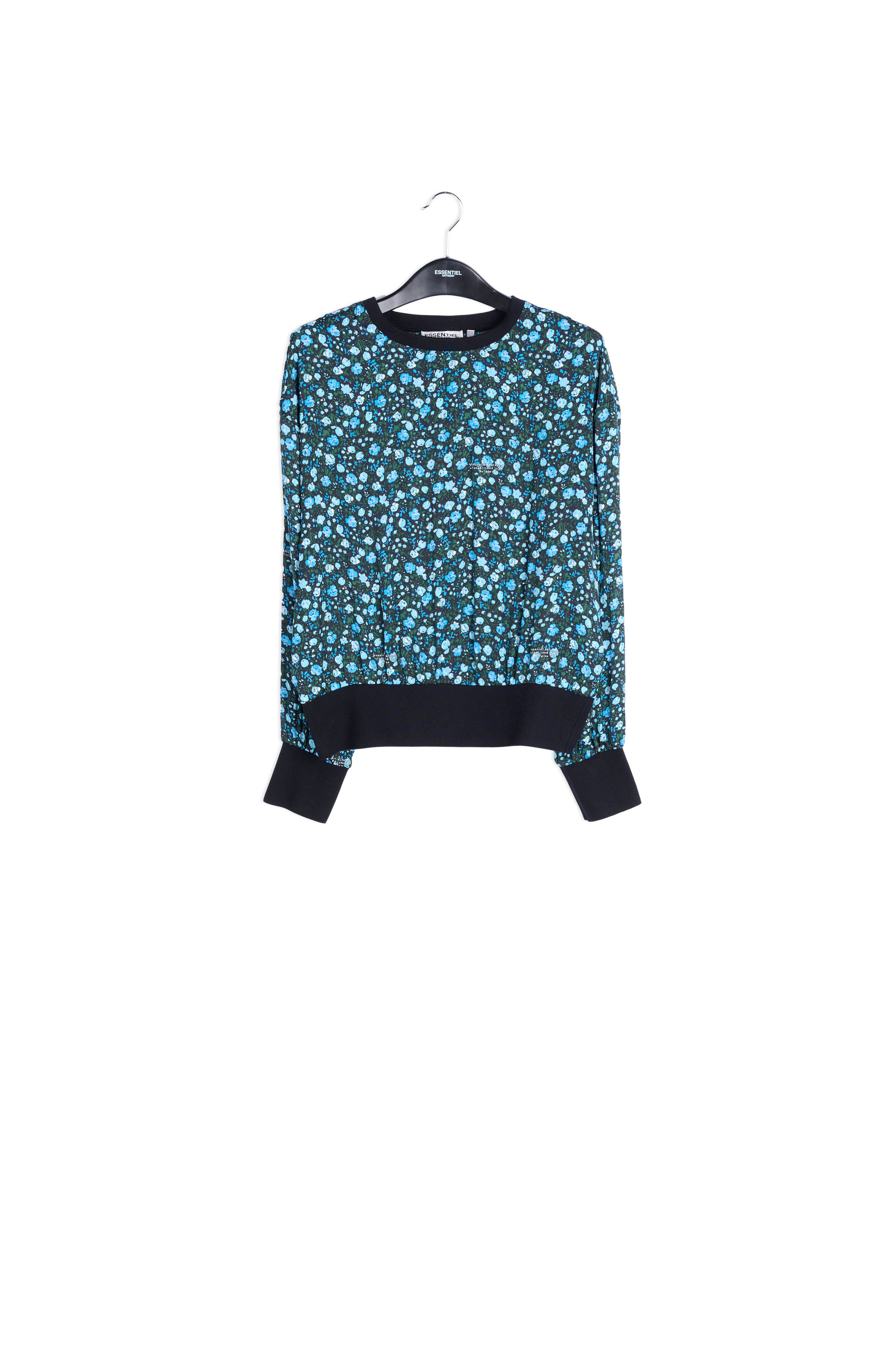 Blue and turquoise print top with contrast ribs RE—SSENTIEL | Essentiel second hand