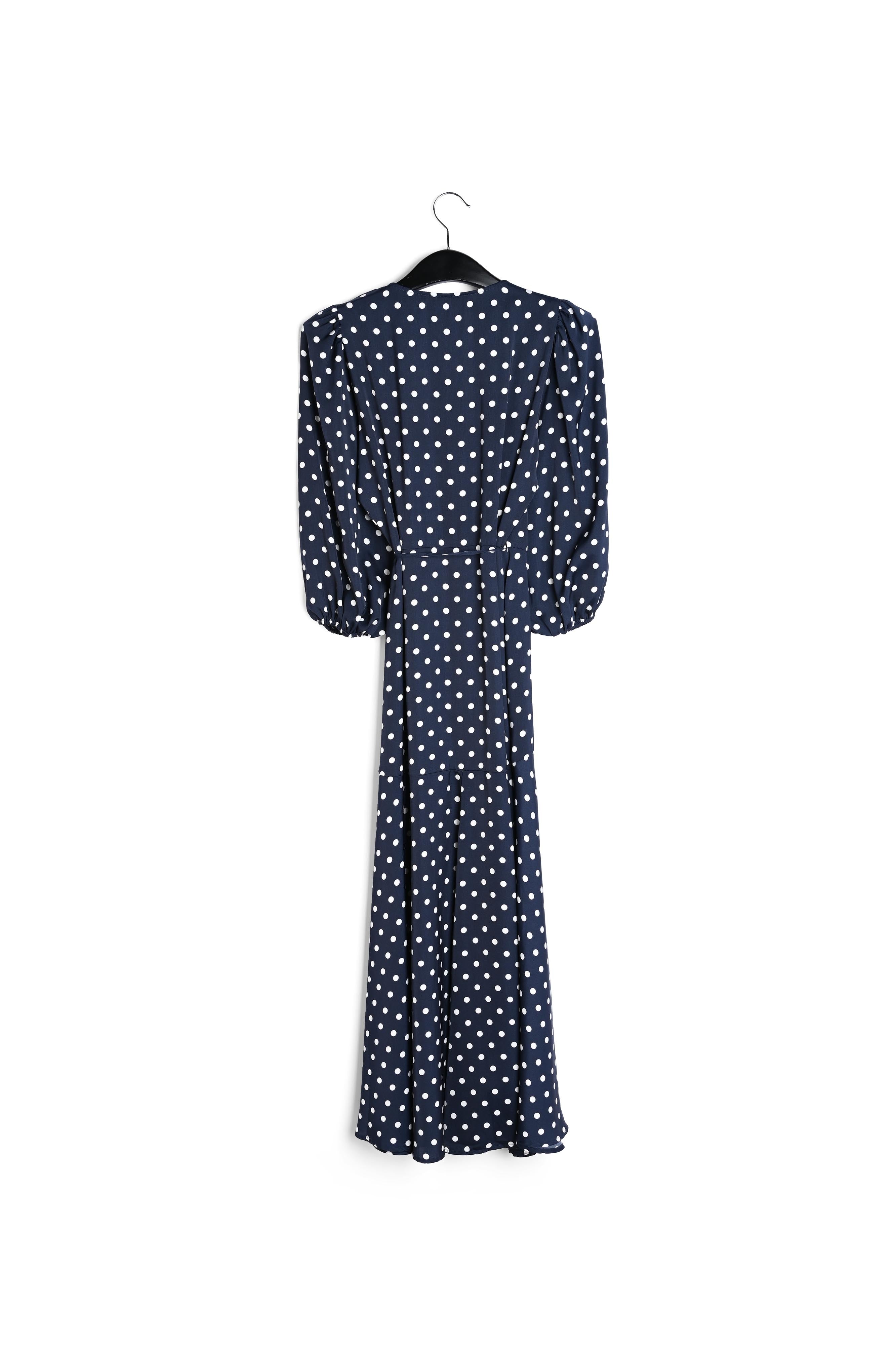 Robe maxi portefeuille bleu foncé à pois RE—SSENTIEL | Essentiel second hand