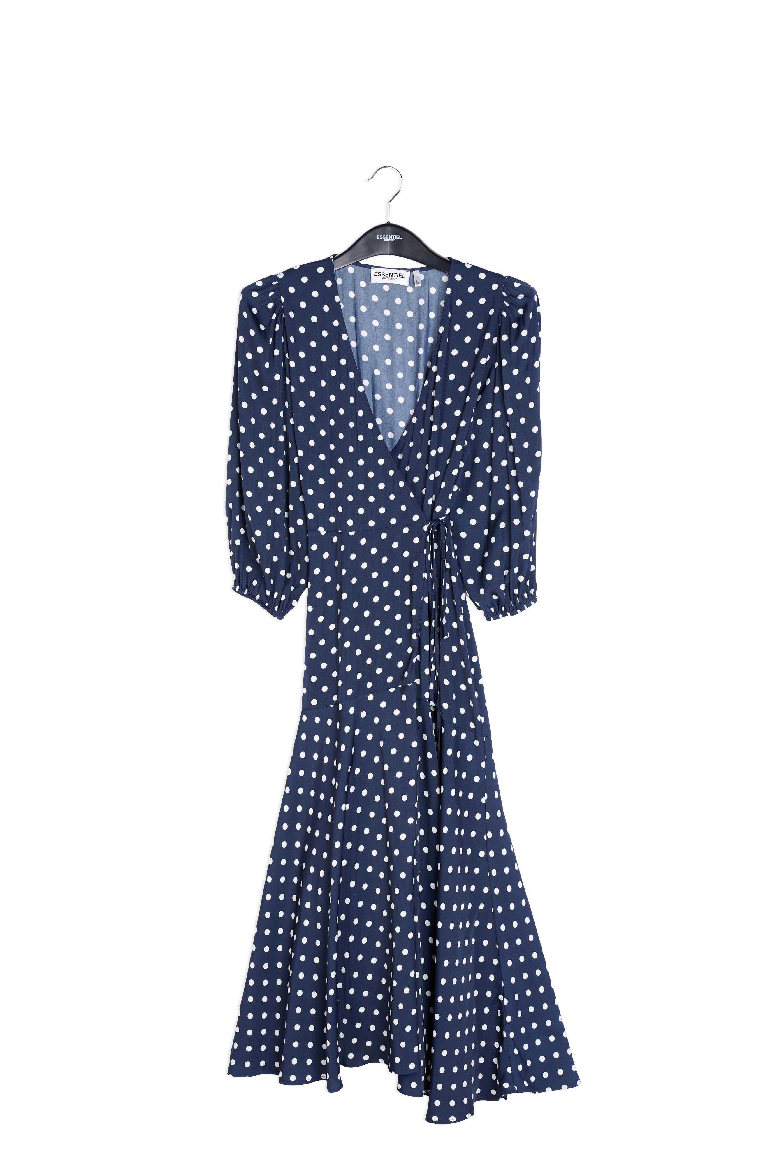 Dark blue polka dot wrap maxi dress RE—SSENTIEL | Essentiel second hand