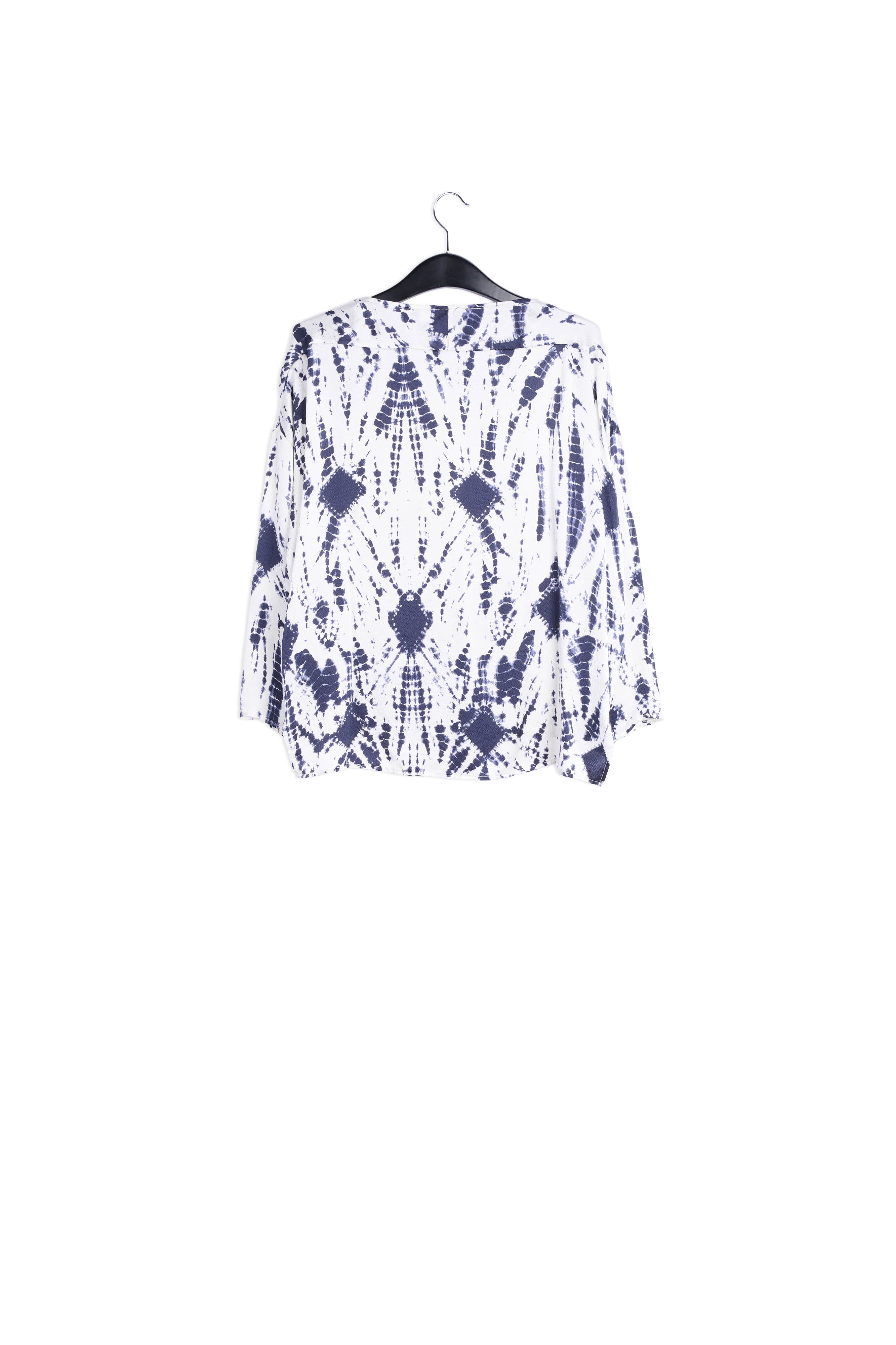 Gebroken witte en donkerblauwe tie-dyed zijden top RE—SSENTIEL | Essentiel second hand