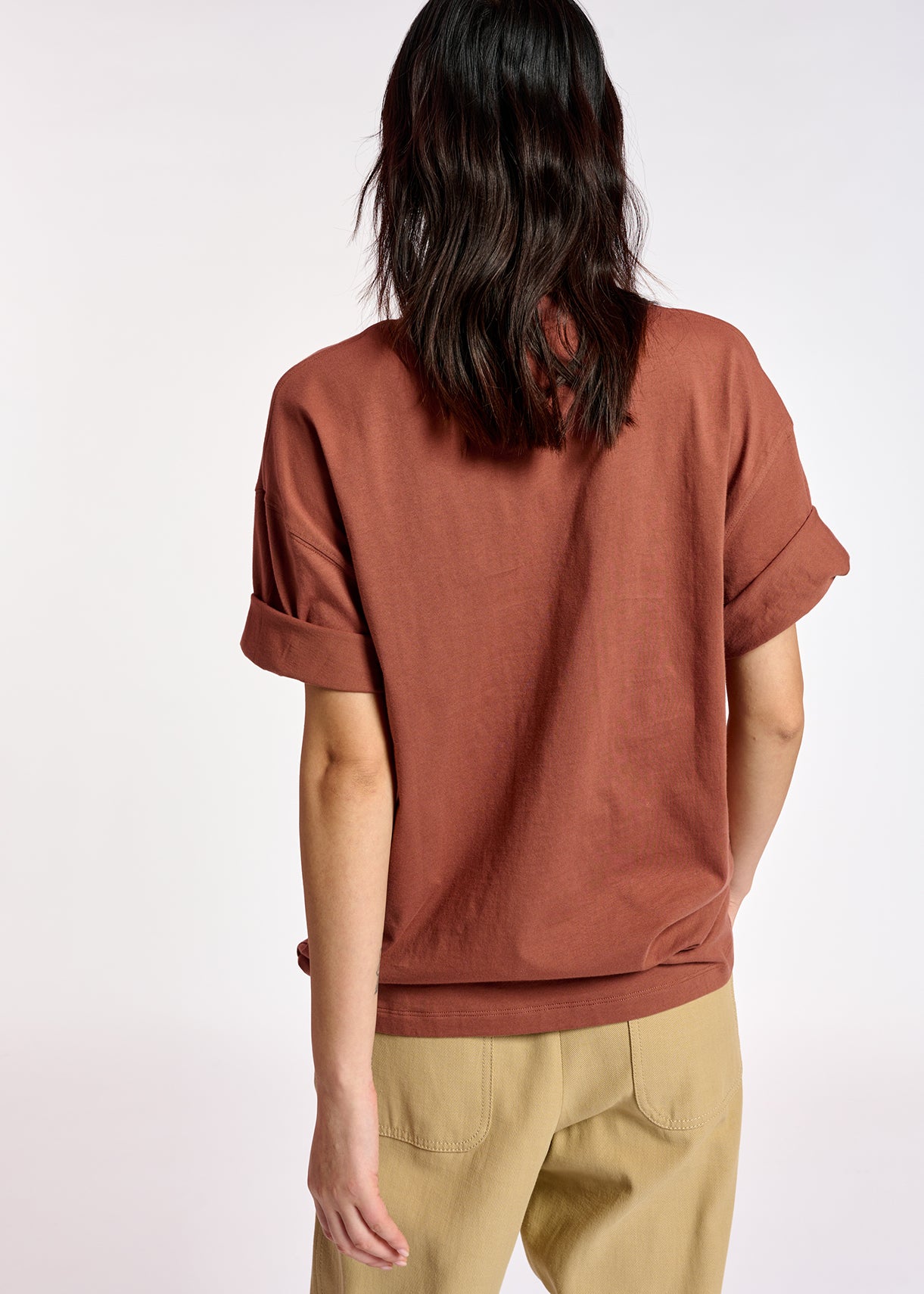 Brown oversized organic cotton t-shirt RE—SSENTIEL | Essentiel second hand