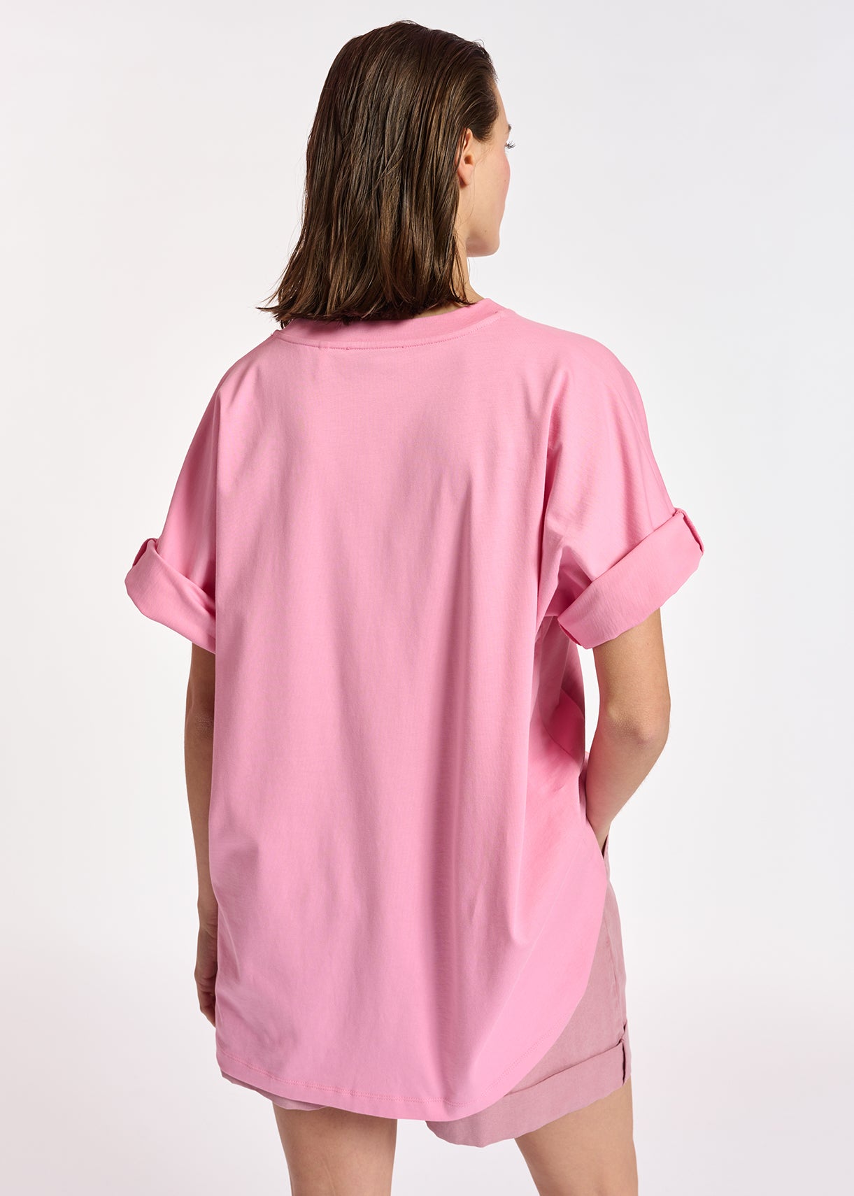 Pink oversized organic cotton-jersey 'mega' t-shirt RE—SSENTIEL | Essentiel second hand