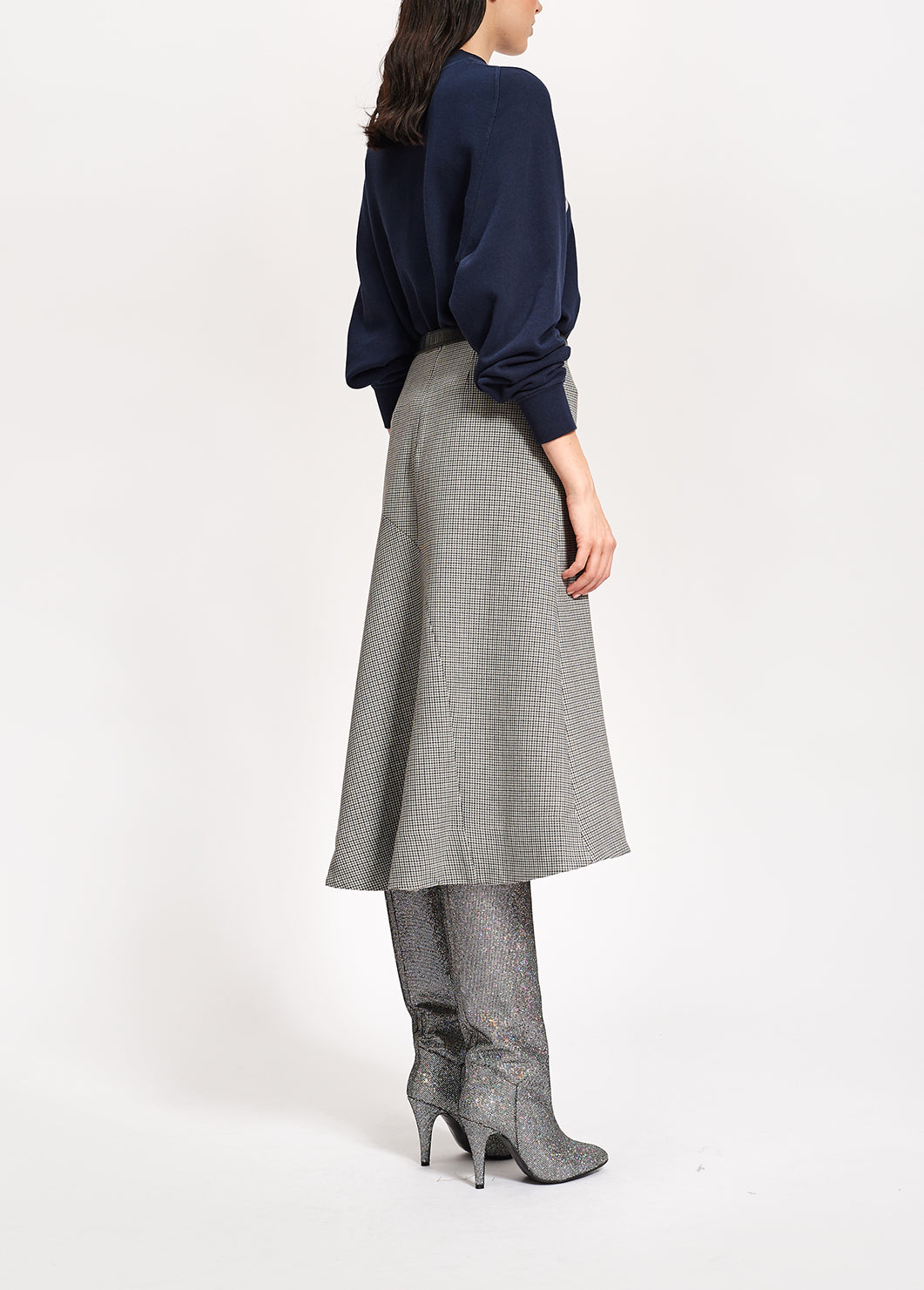 Jupe midi grise au motif pied-de-poule RE—SSENTIEL | Essentiel second hand