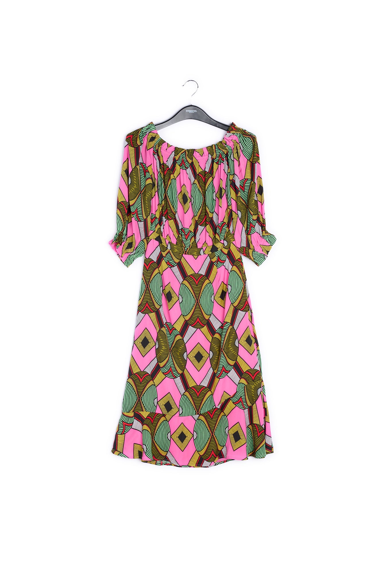 Multicolored graphic-print off-the-shoulder dress RE—SSENTIEL | Essentiel second hand