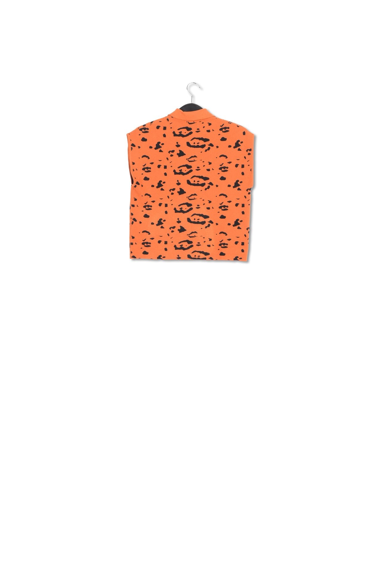 Orange and black knitted polo top with leopard print RE—SSENTIEL | Essentiel second hand