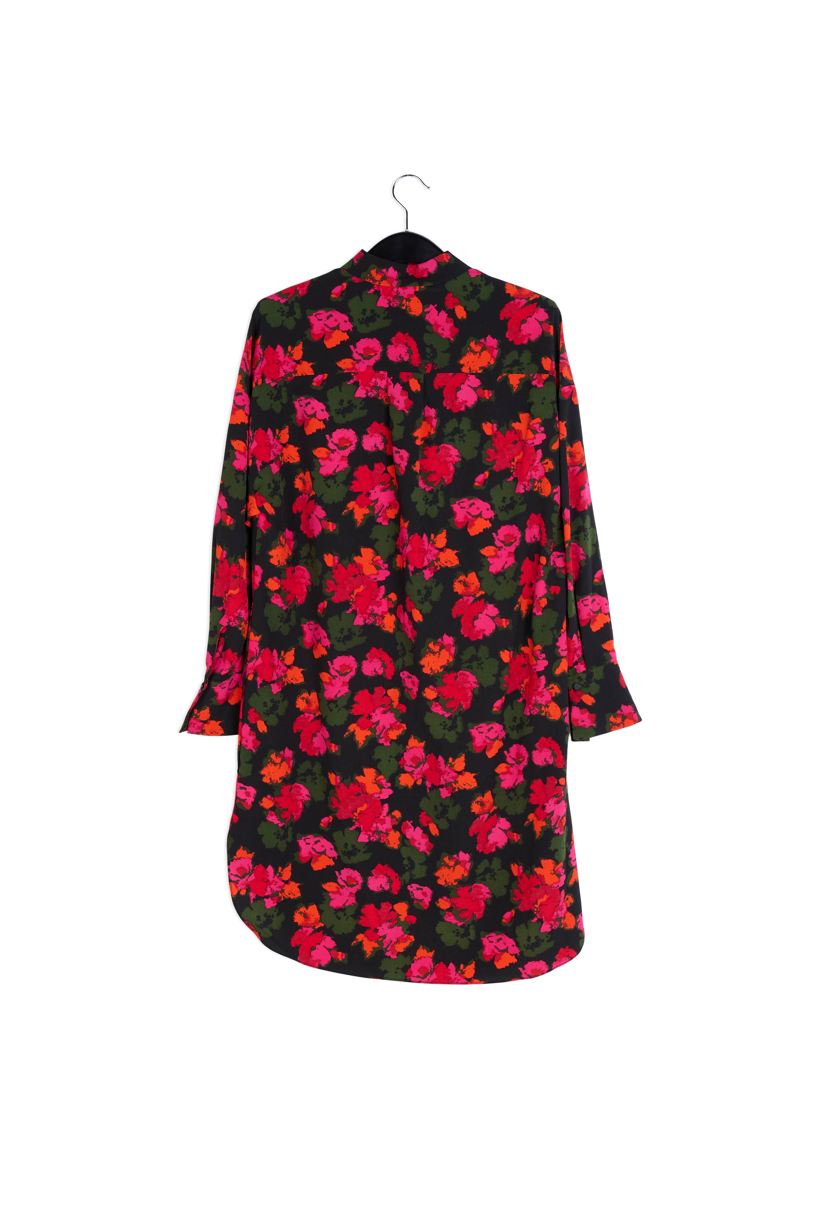 Robe chemise midi à imprimé fleuri noir et rouge RE—SSENTIEL | Essentiel second hand