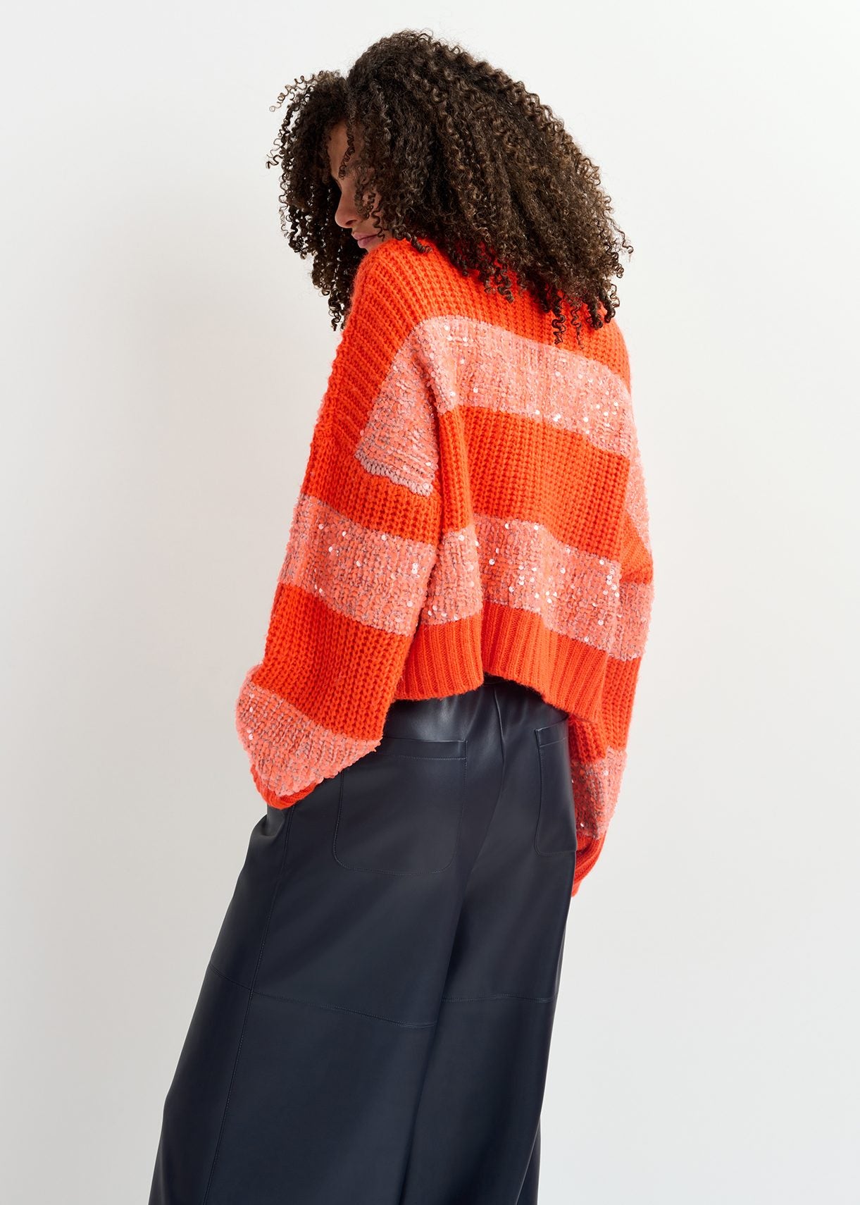 Orange knit sweater with sequin-embellished stripes RE—SSENTIEL | Essentiel second hand