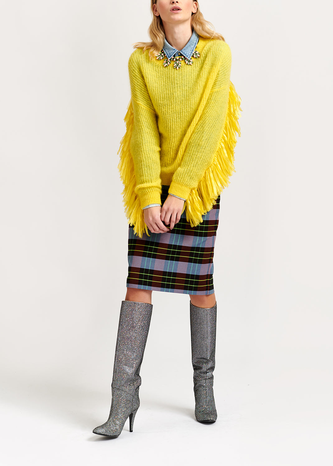 Yellow ribbed-knit sweater with fringed sleeves RE—SSENTIEL | Essentiel second hand