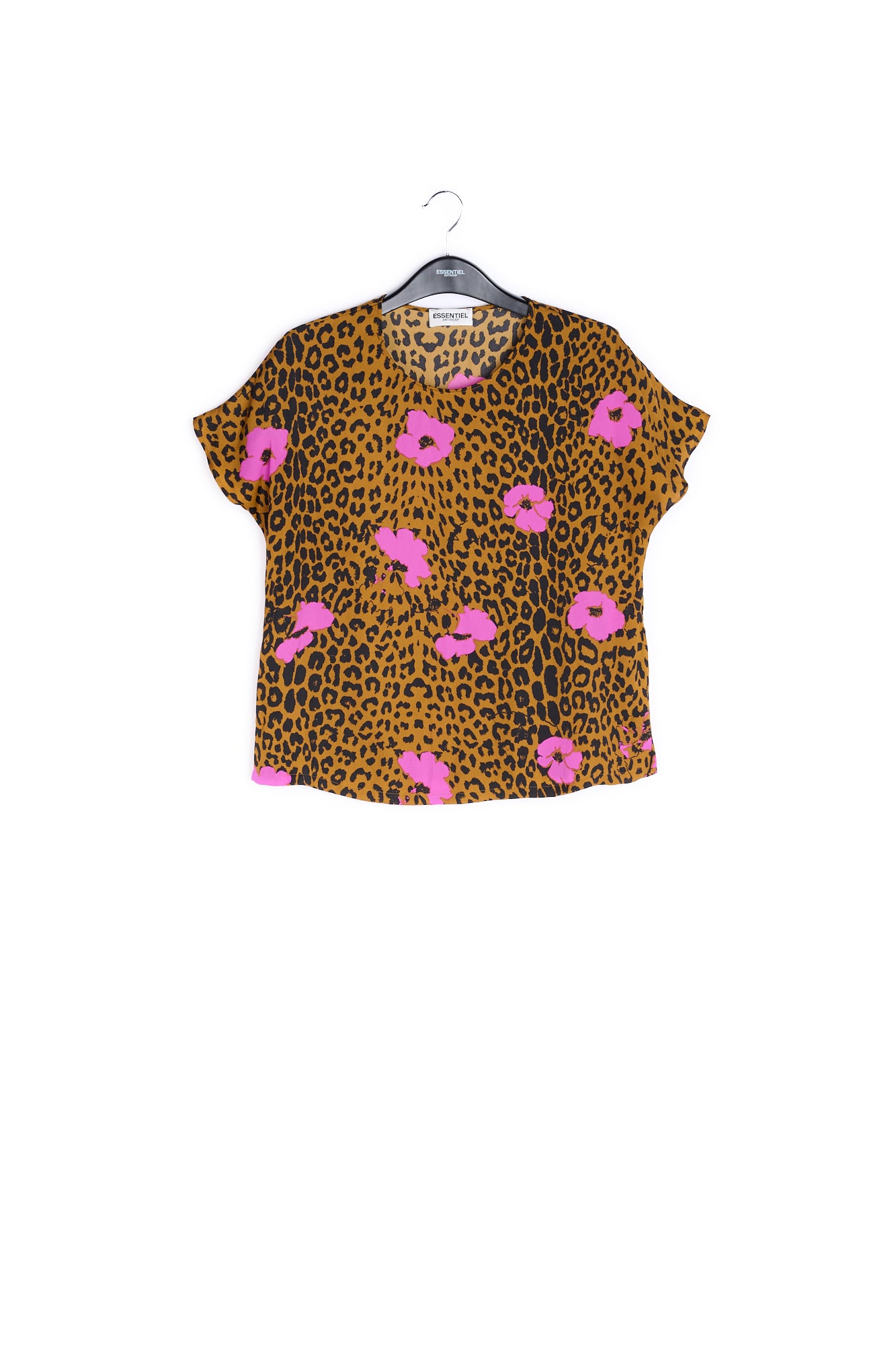 Leopard printed t-shirt with pink statement detail RE—SSENTIEL | Essentiel second hand