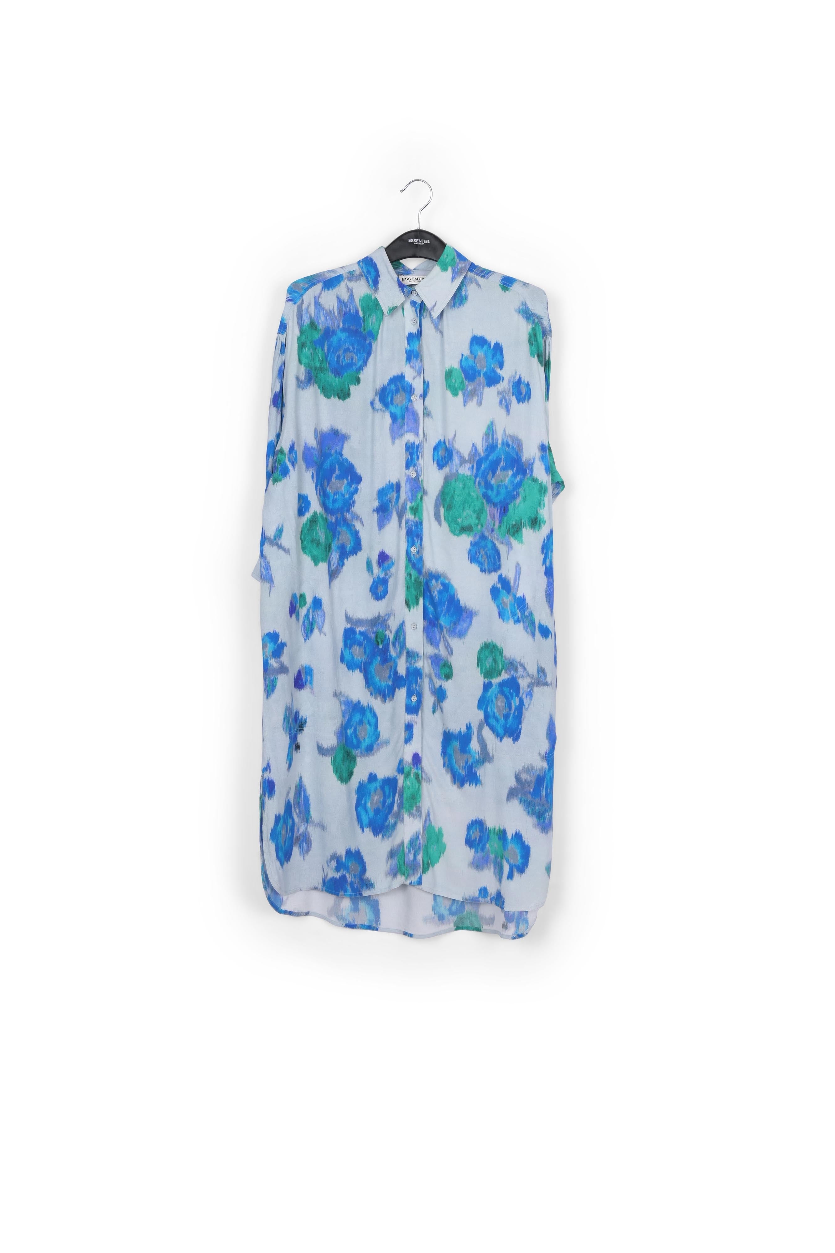 Light blue, blue and green floral-print shirt dress RE—SSENTIEL | Essentiel second hand