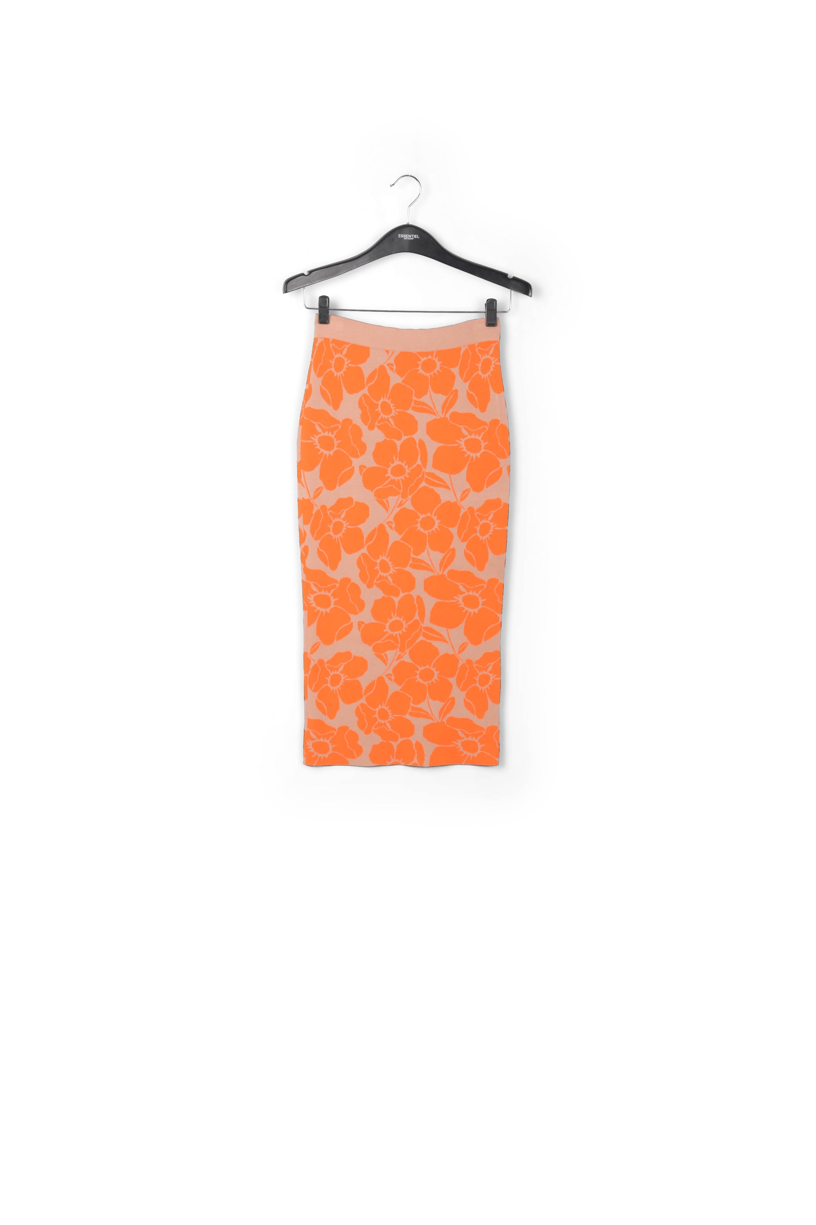 Beige and orange floral jacquard-knit midi skirt RE—SSENTIEL | Essentiel second hand