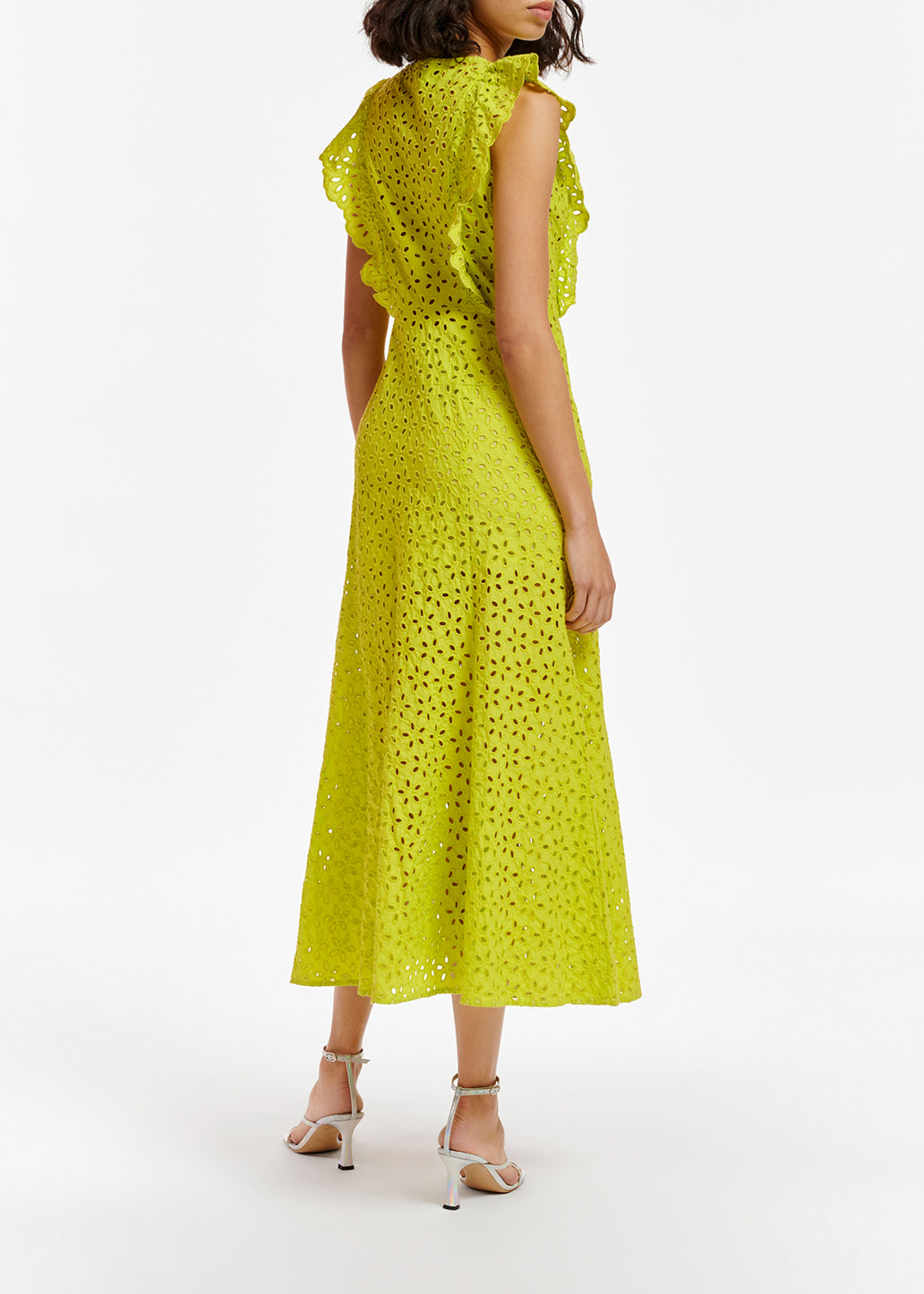 Maxi robe en coton vert citron à  broderie anglaise RE—SSENTIEL | Essentiel second hand