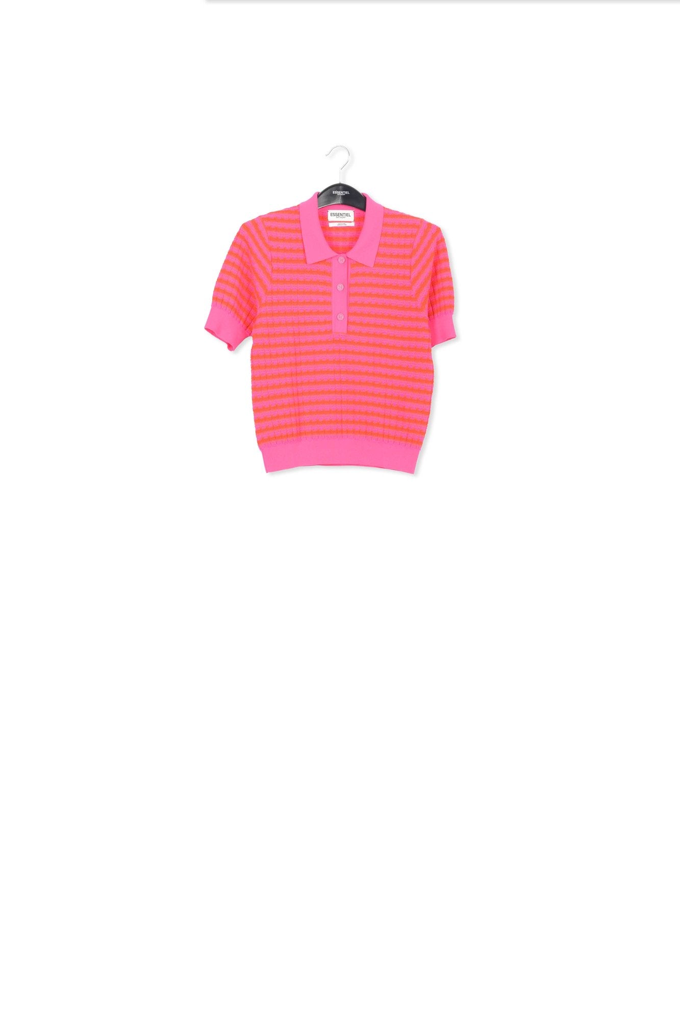 Pink and red striped knitted polo top RE—SSENTIEL | Essentiel second hand