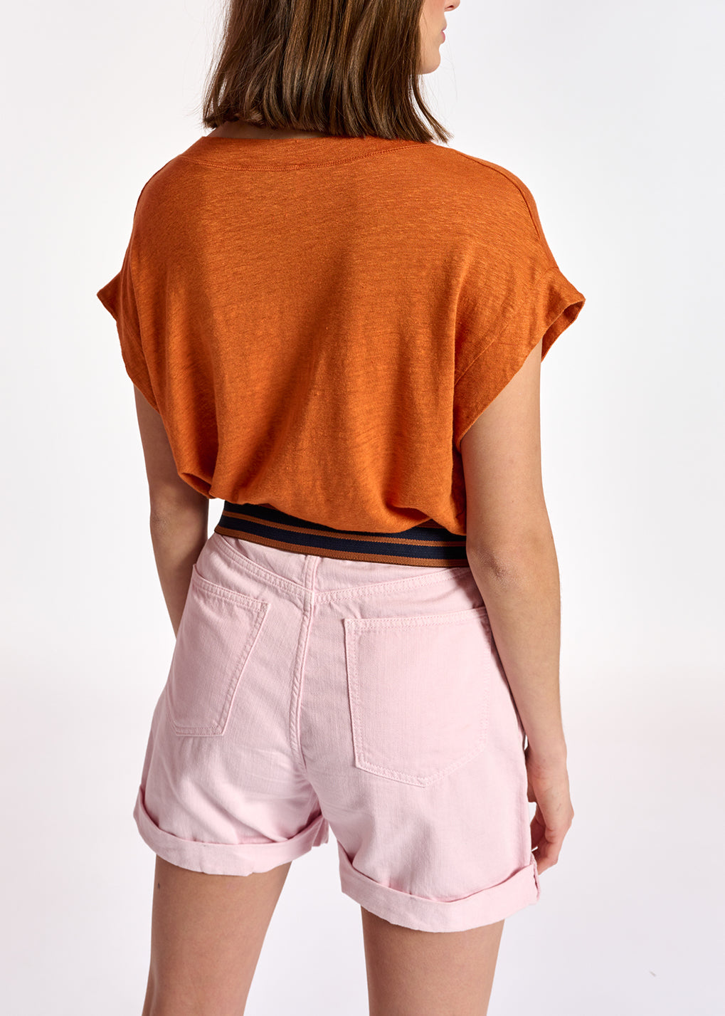 Orange linen v-neck t-shirt RE—SSENTIEL | Essentiel second hand