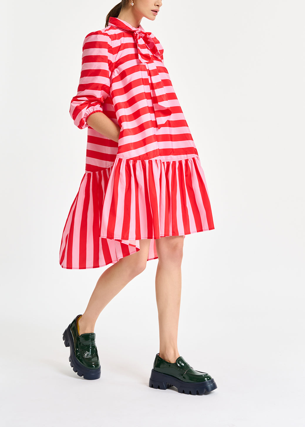 Red and pink striped oversized mini dress RE—SSENTIEL | Essentiel second hand