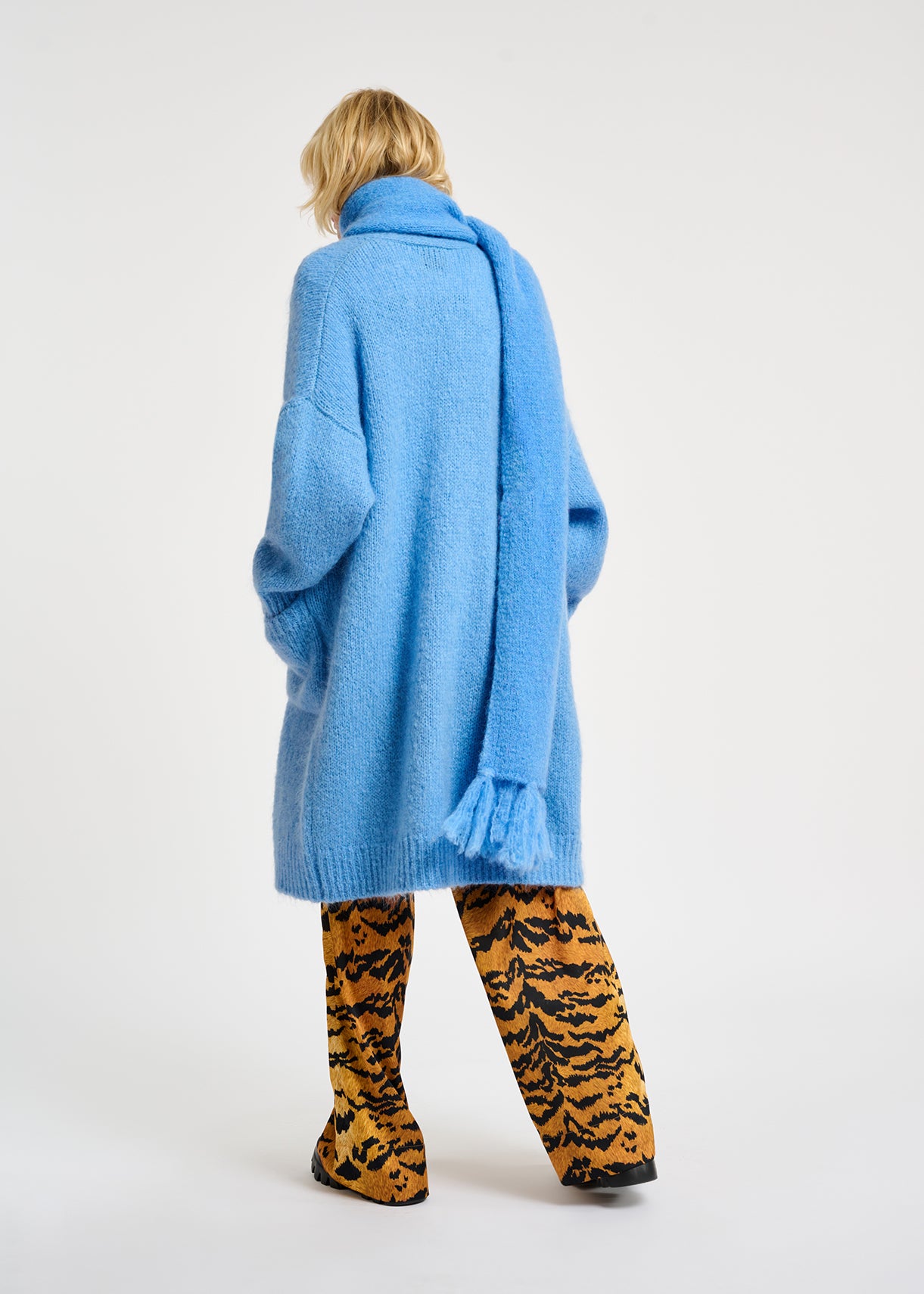 Blue midi-length mohair-blend cardigan RE—SSENTIEL | Essentiel second hand