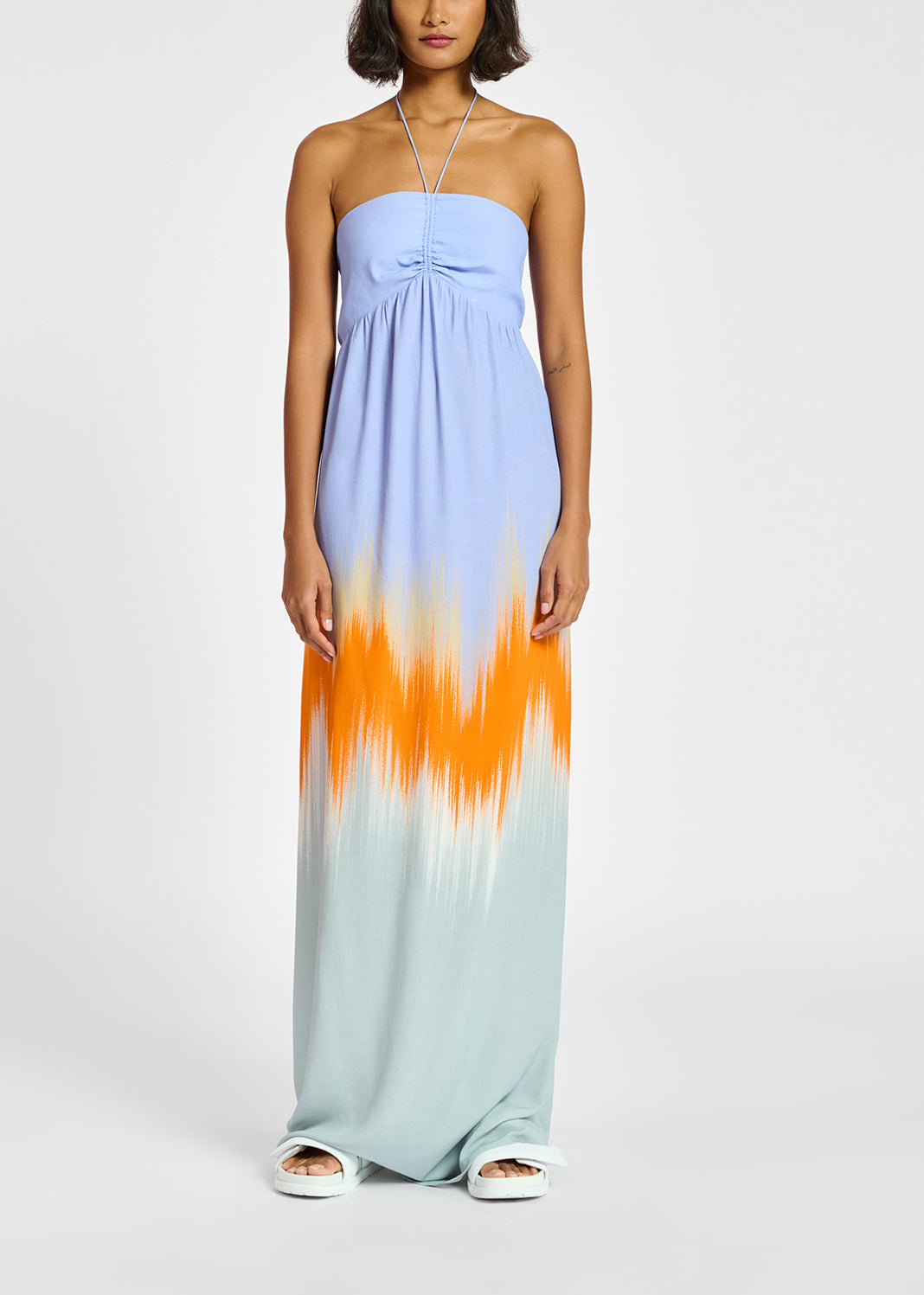 Robe maxi bleu clair et orange RE—SSENTIEL | Essentiel second hand
