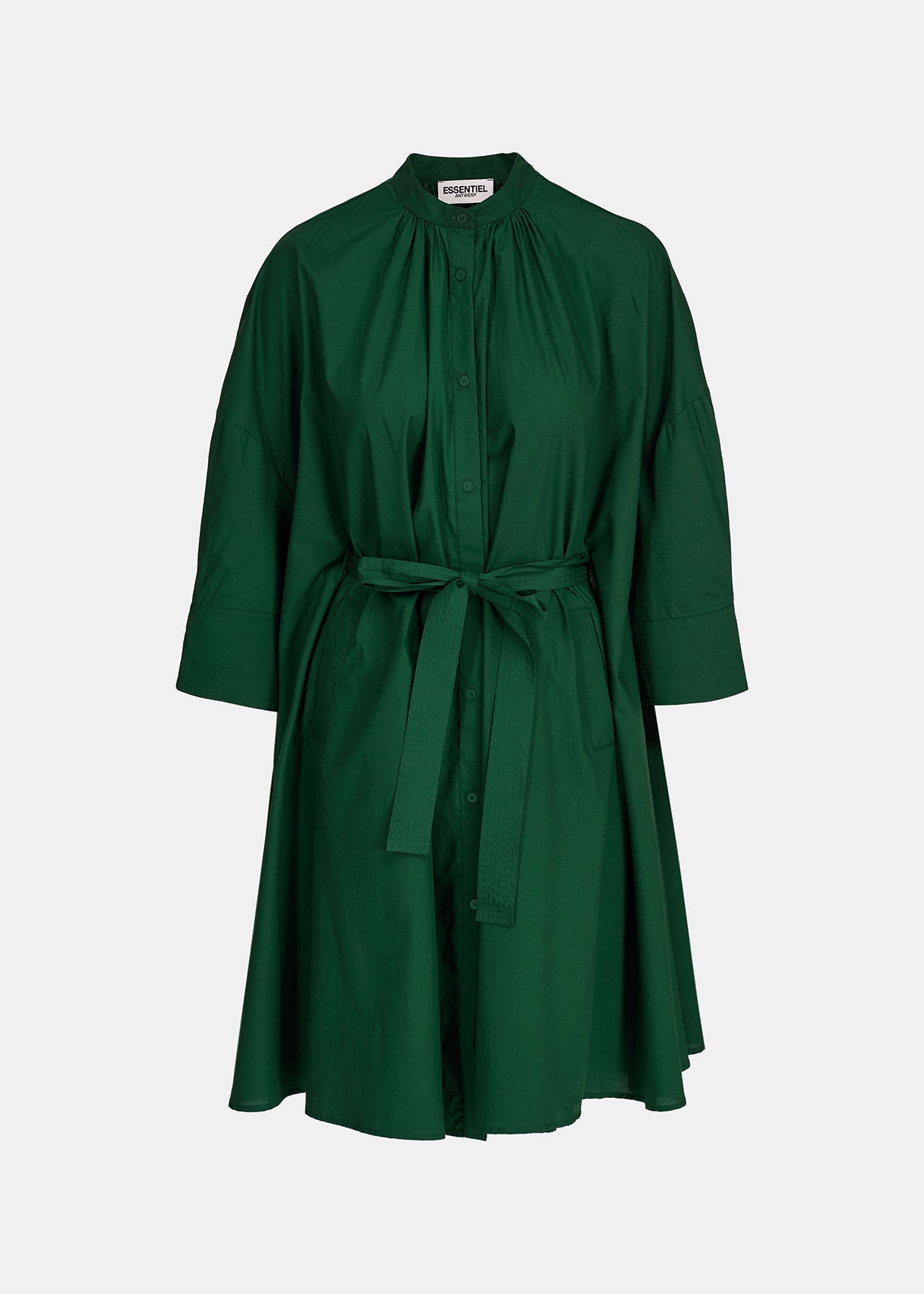 Dark green cotton oversized knee-length shirt dress RE—SSENTIEL | Essentiel second hand
