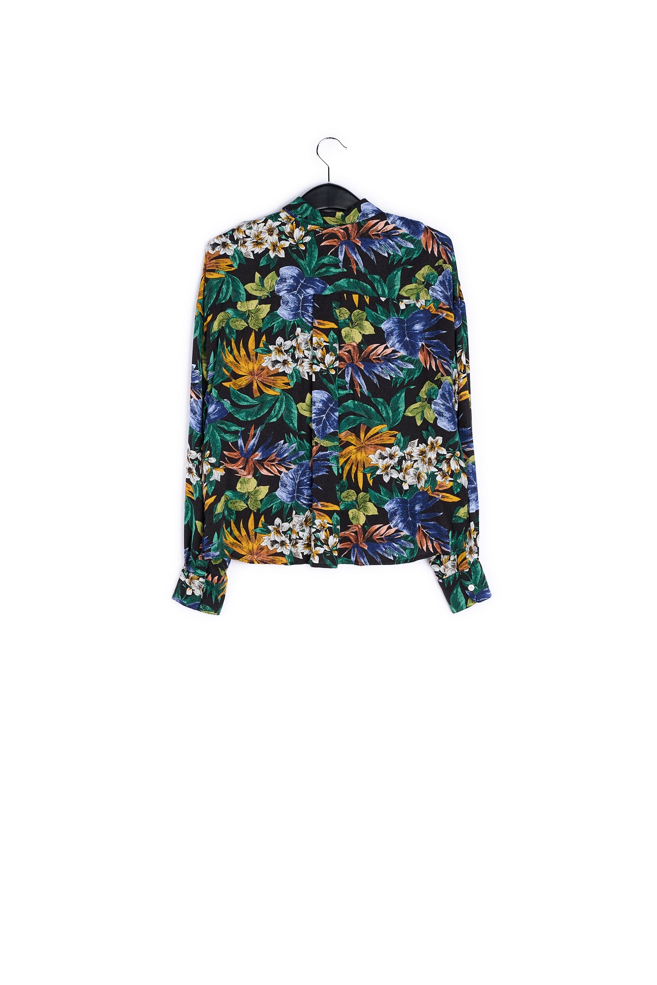 Black oversized shirt with colorful floral print RE—SSENTIEL | Essentiel second hand
