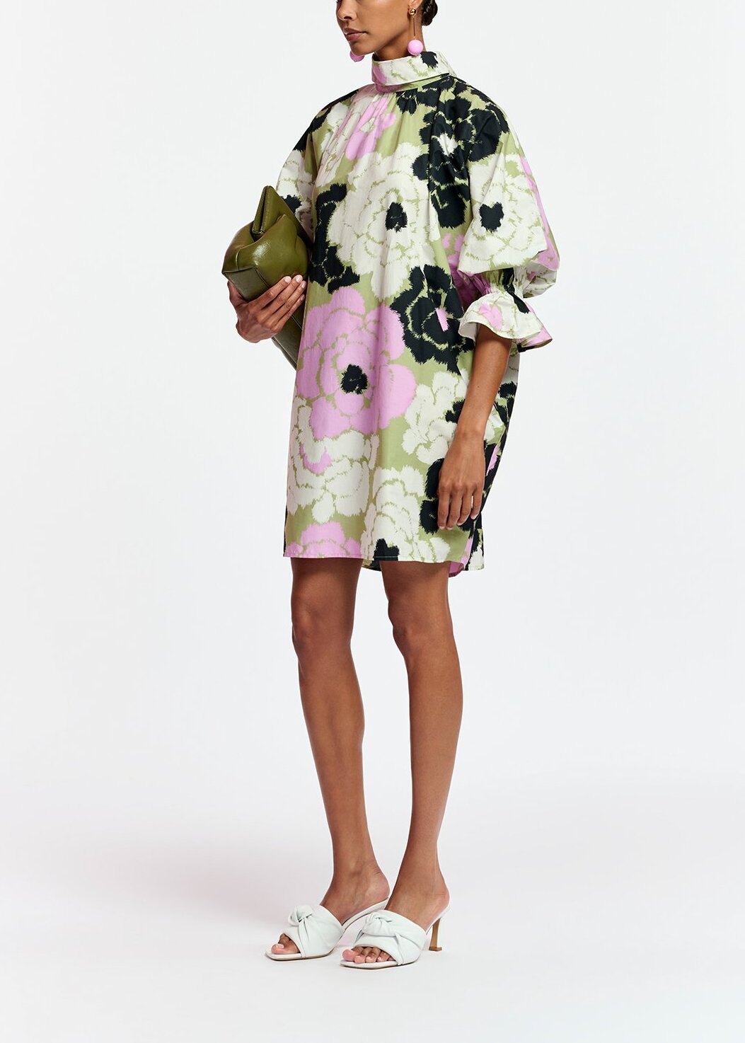 Mini-robe kaki, lilas et blanc cassé à col montant RE—SSENTIEL | Essentiel second hand