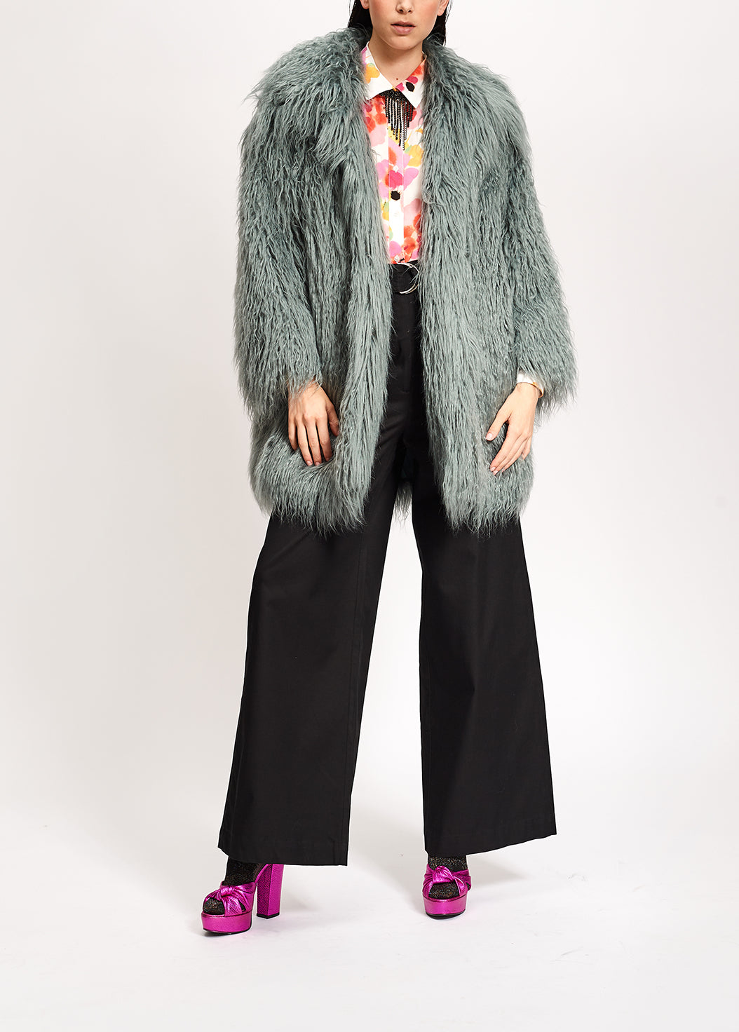 Light blue faux fur coat RE—SSENTIEL | Essentiel second hand