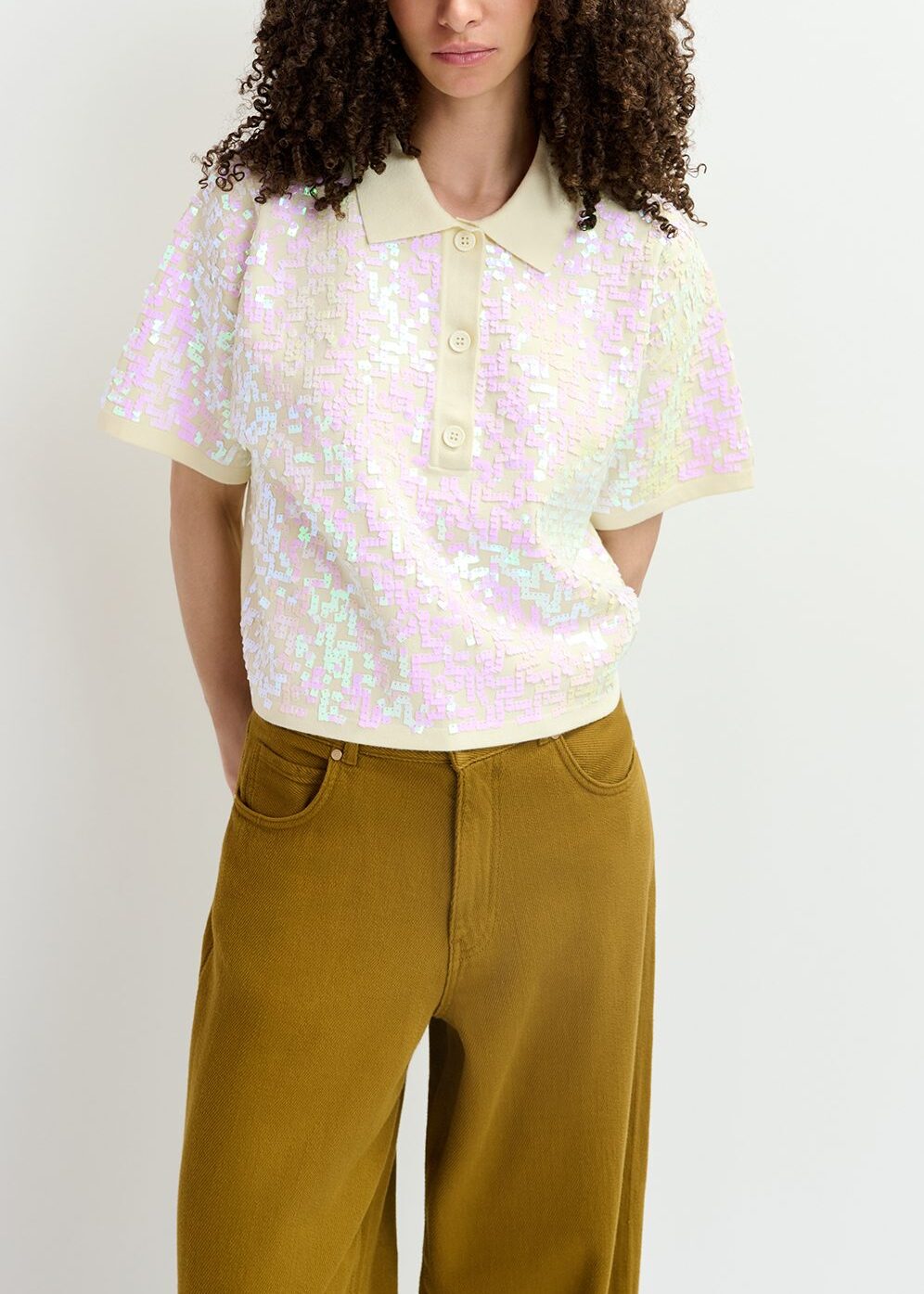 Polo écru orné de paillettes RE—SSENTIEL | Essentiel second hand