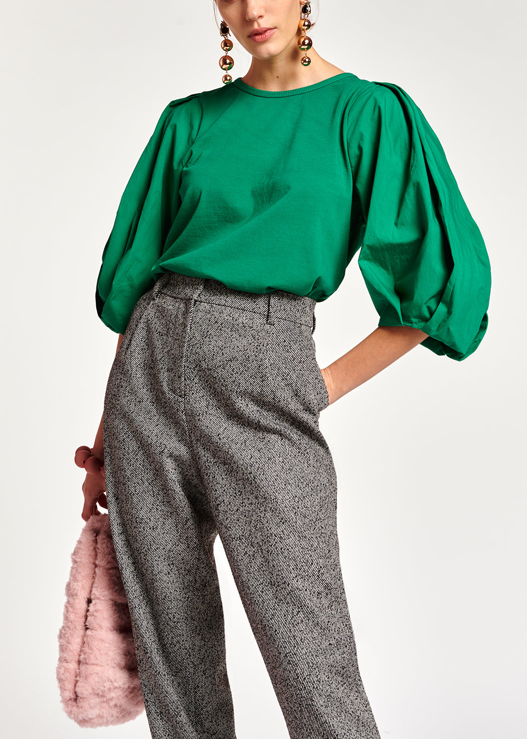 Green jersey T-shirt with cotton-poplin sleeves RE—SSENTIEL | Essentiel second hand