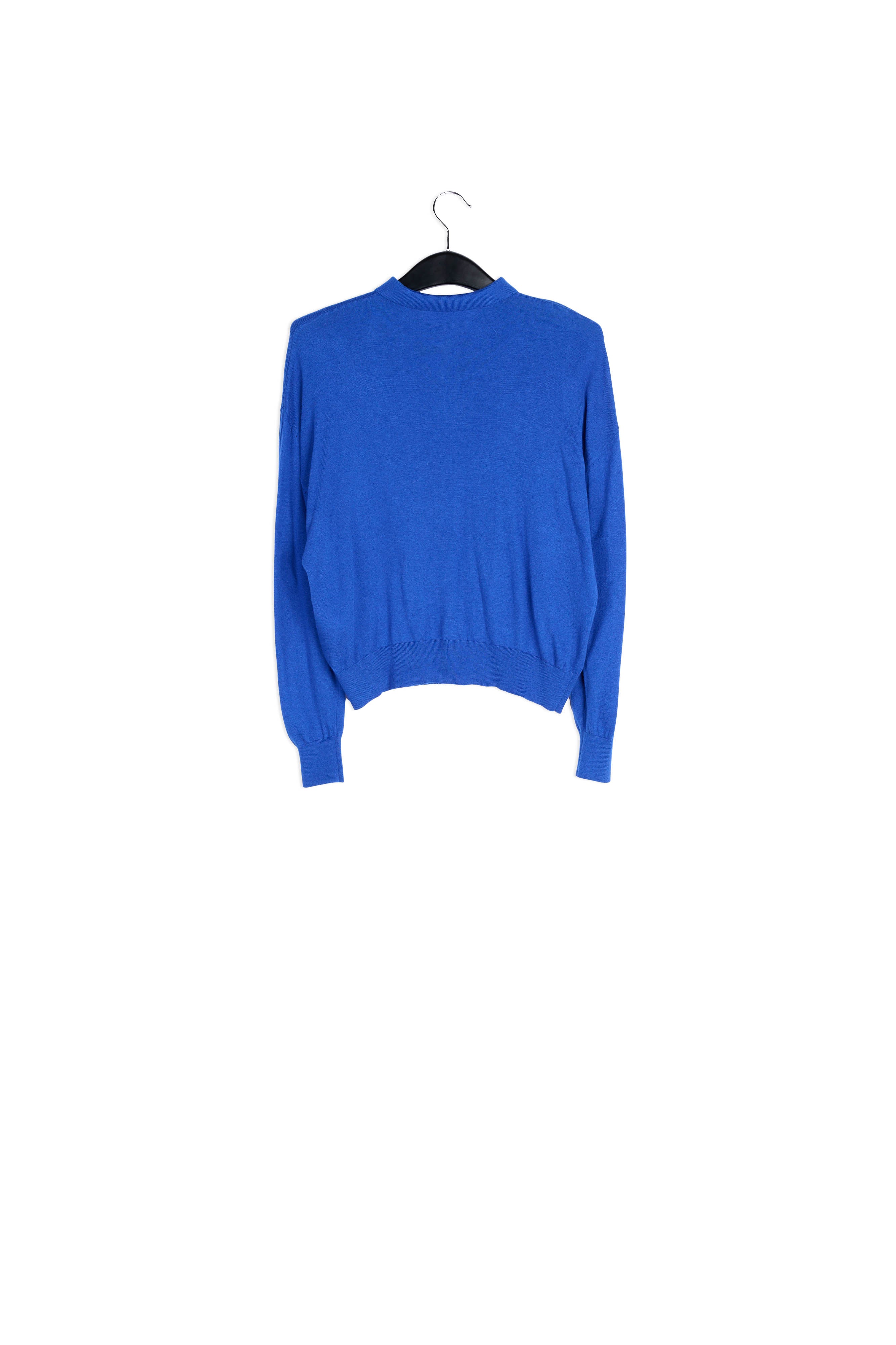 Blue fine-knit sweater with polo-inspired collar RE—SSENTIEL | Essentiel second hand