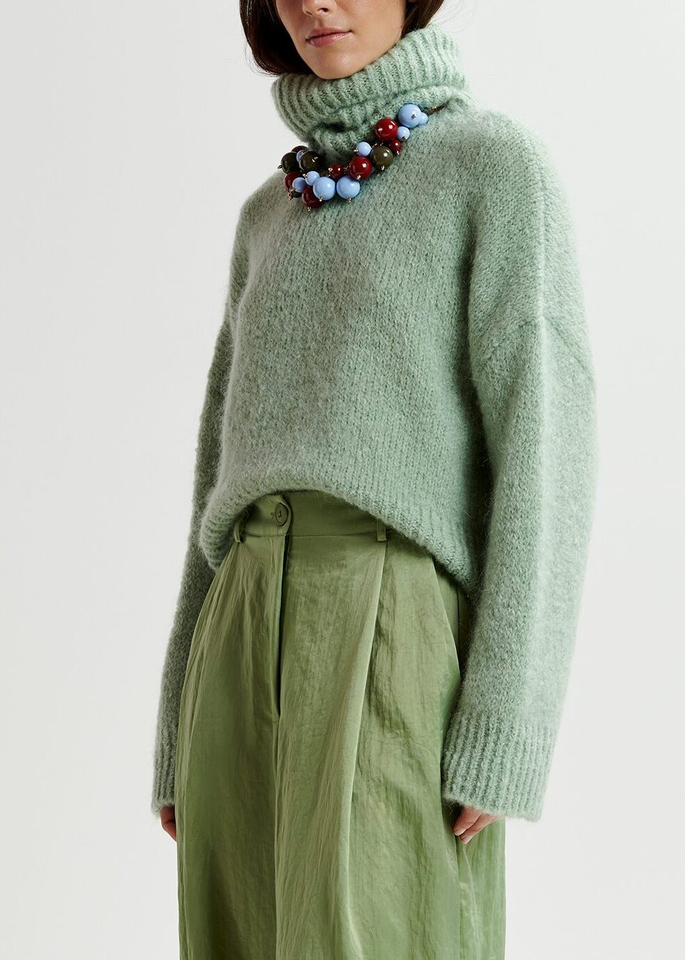 Light green turtleneck knit sweater RE—SSENTIEL | Essentiel second hand