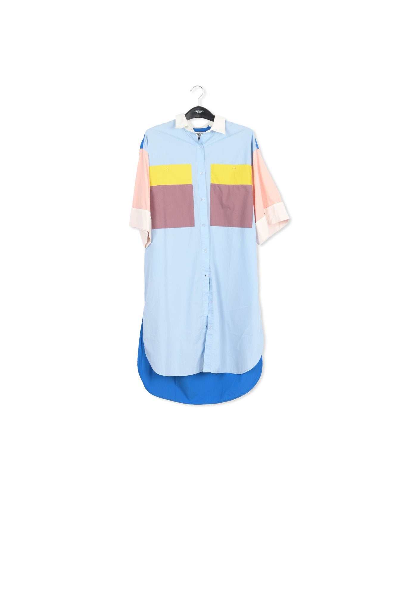 Blue, mauve and yellow color-blocking shirt dress RE—SSENTIEL | Essentiel second hand