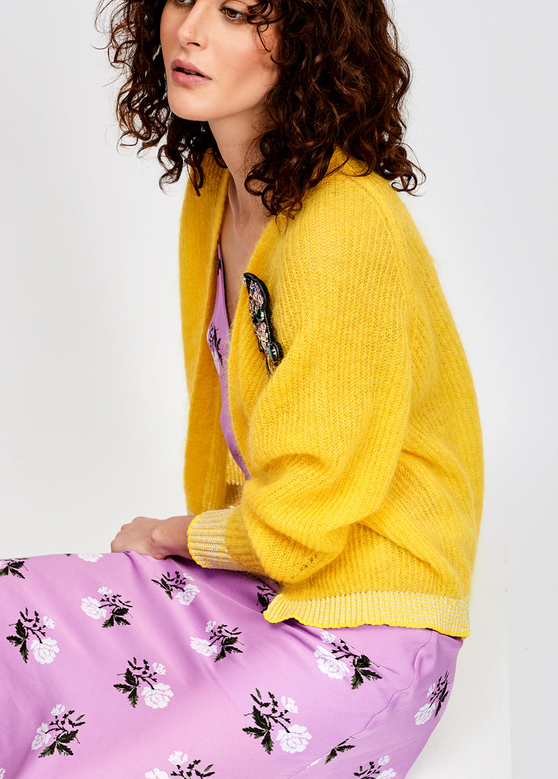 Yellow ribbed open cardigan with accentuated trims RE—SSENTIEL | Essentiel second hand