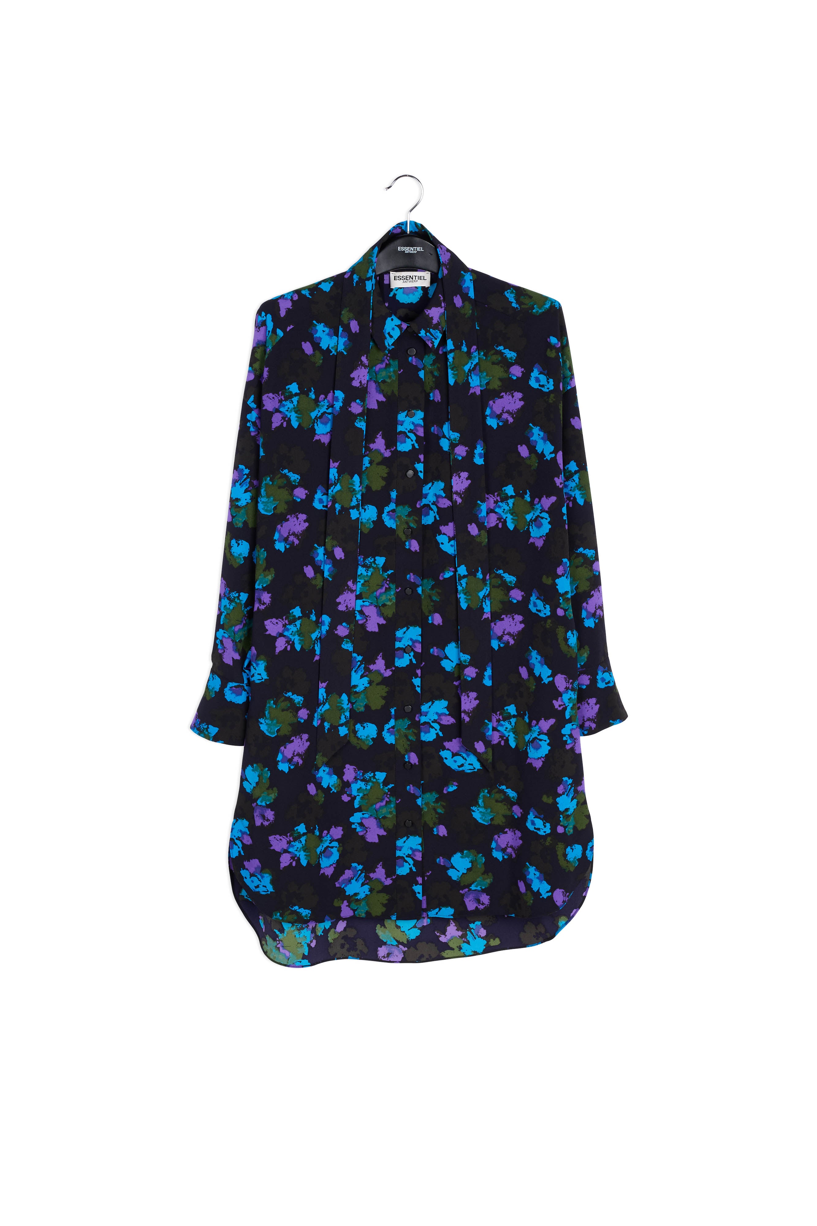 Black and red floral print midi shirt dress RE—SSENTIEL | Essentiel second hand