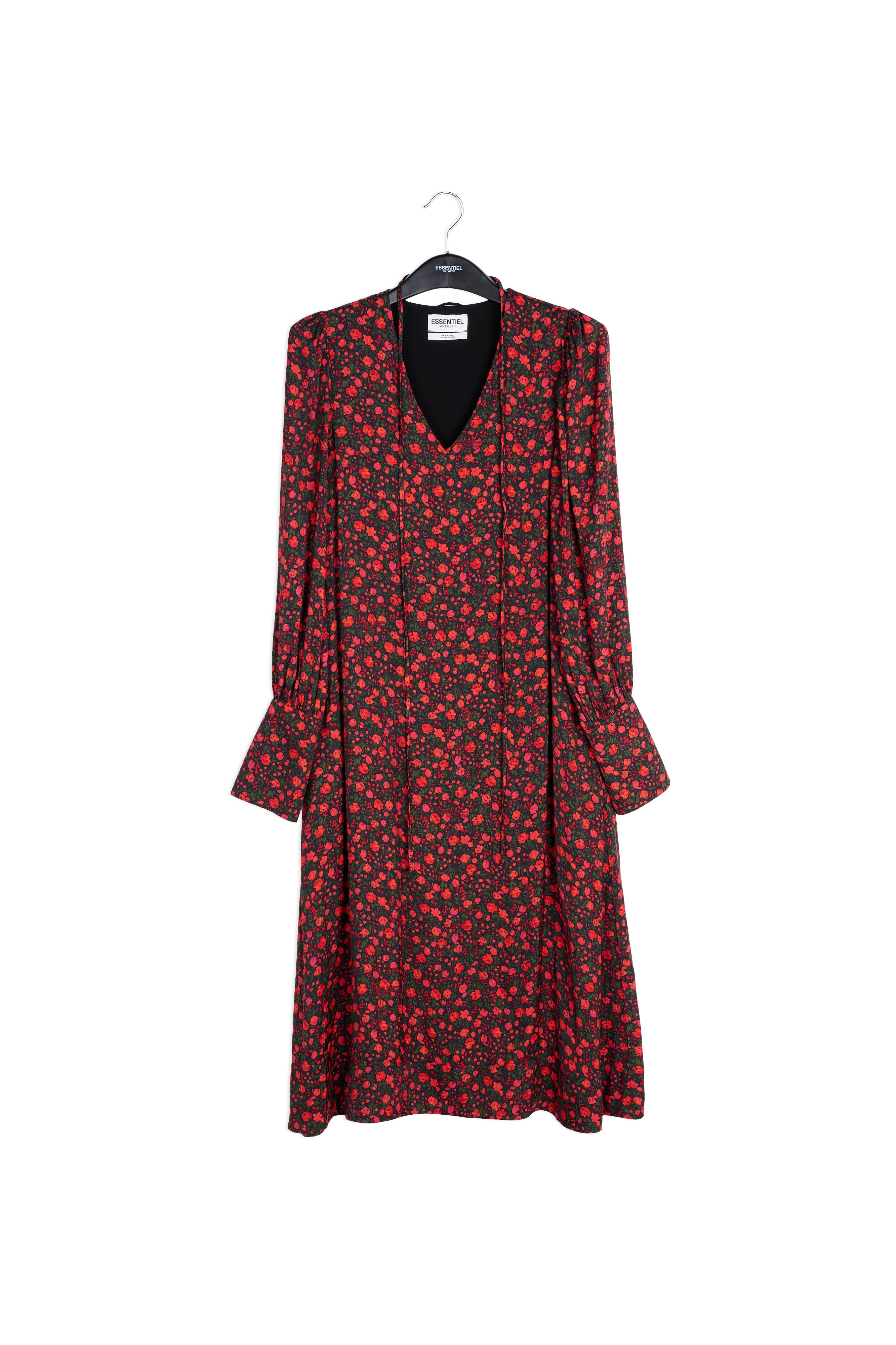 Black and red floral print maxi dress RE—SSENTIEL | Essentiel second hand