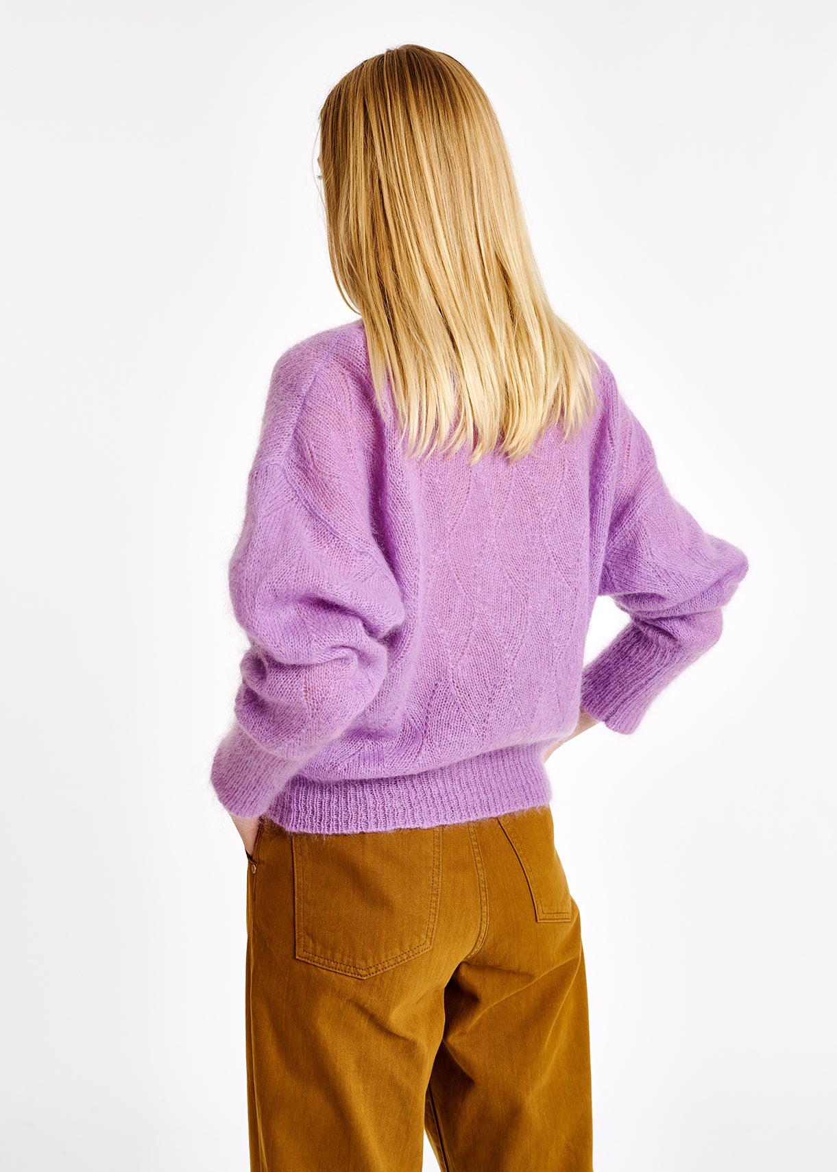 Lilac ajour-knitted mohair sweater RE—SSENTIEL | Essentiel second hand