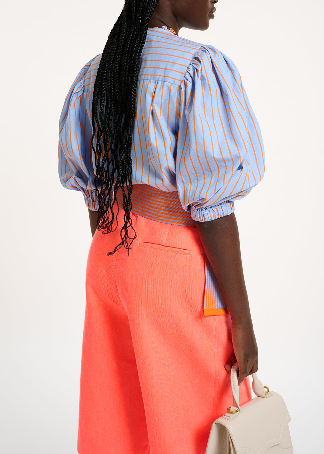 Light blue and orange striped cotton shirt with bead embellishments RE—SSENTIEL | Essentiel second hand