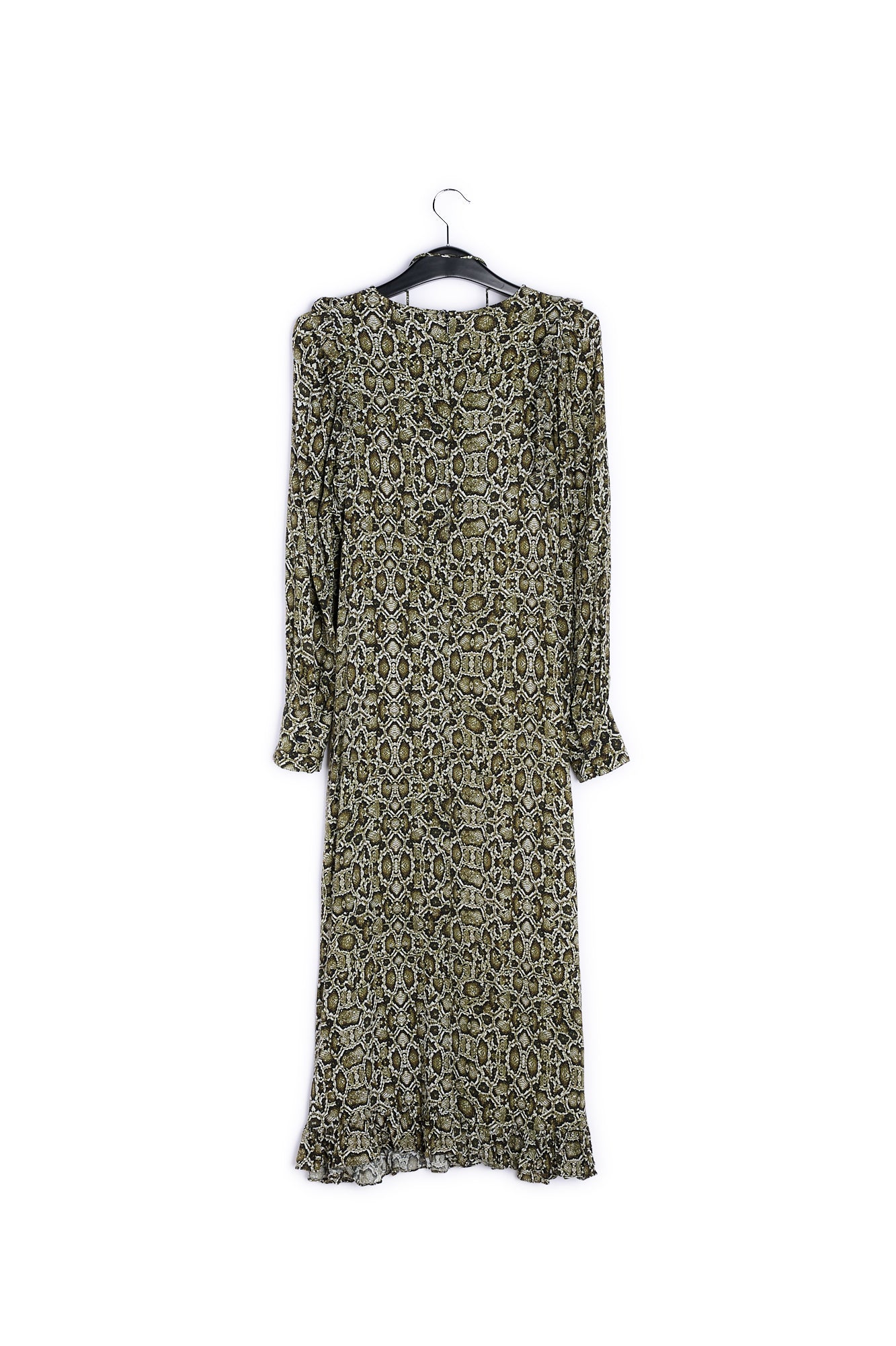 Kakigroene midi-jurk met slangenprint RE—SSENTIEL | Essentiel second hand