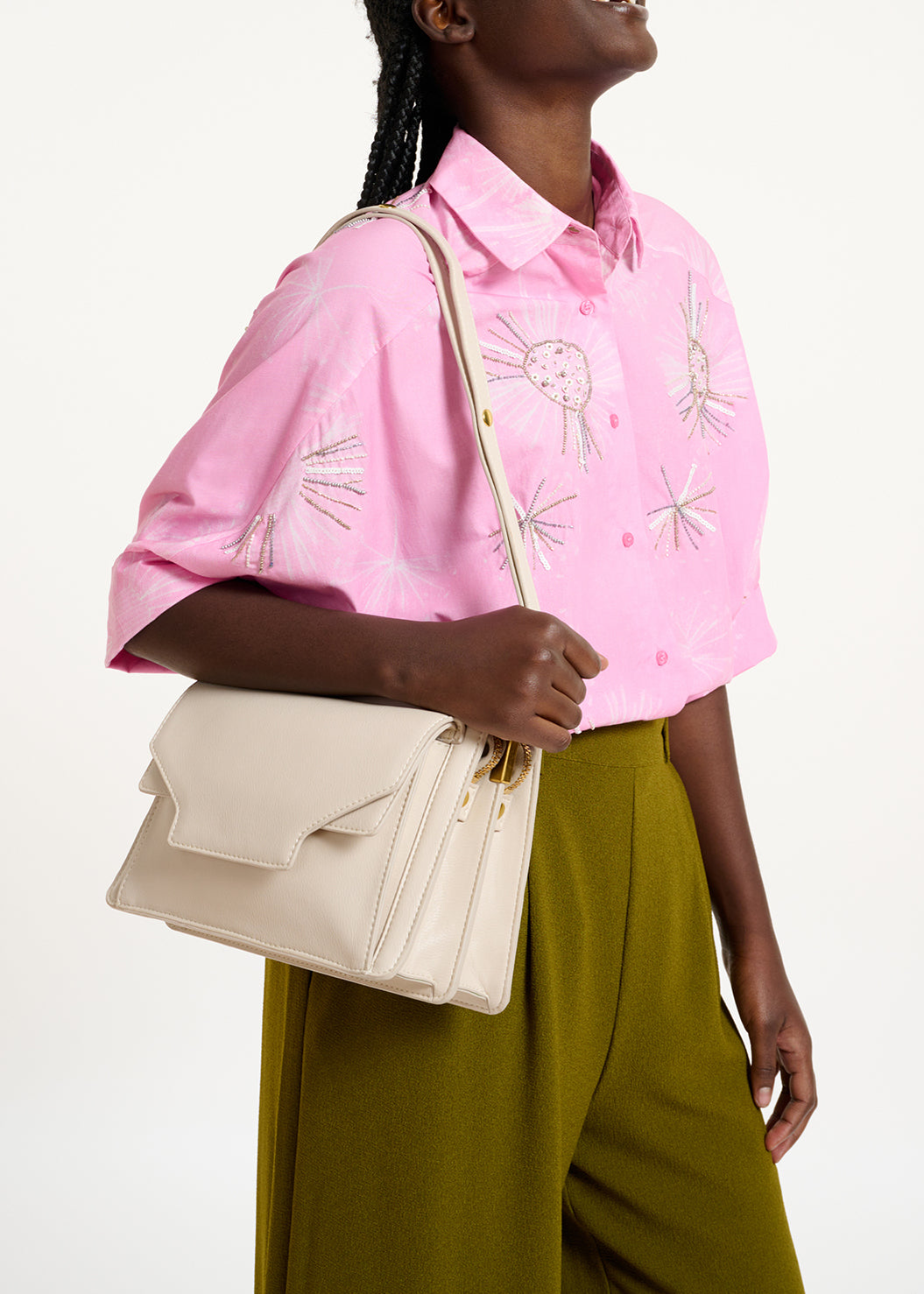 Pink cotton shirt with sequin and beaded embroideries RE—SSENTIEL | Essentiel second hand
