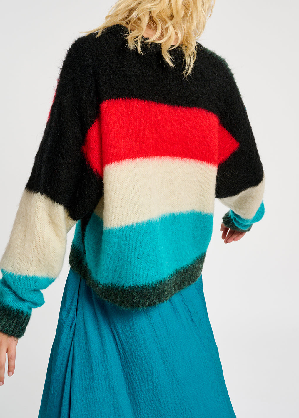 Dark green, blue and red intarsia-knitted sweater RE—SSENTIEL | Essentiel second hand